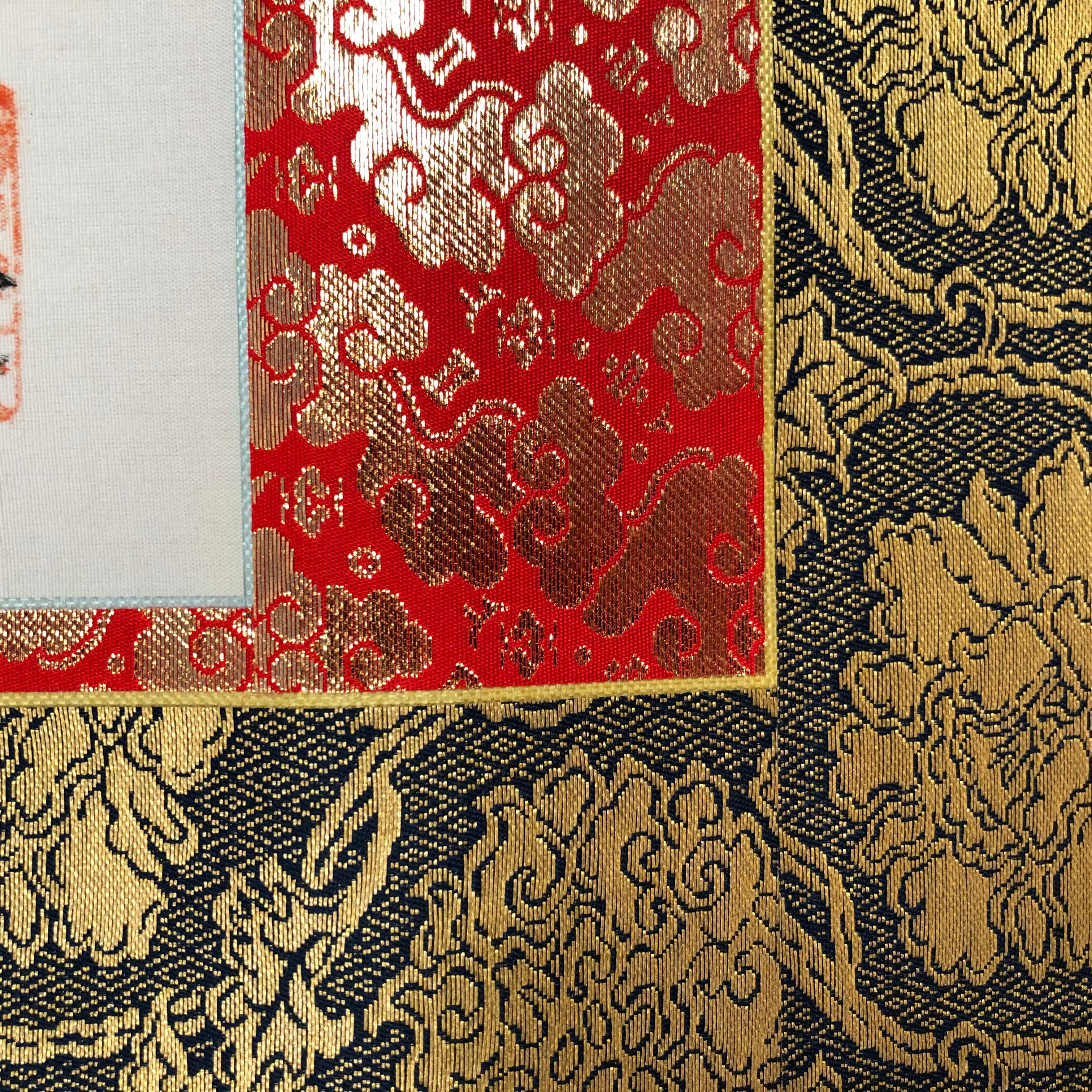 Japanese Brilliant Colors Kanon Guanyin Buddha Pilgrimage Silk Scroll, Signed 6