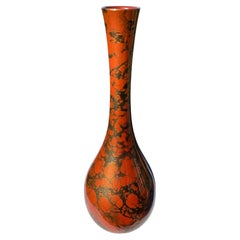 Japanese Brilliant Red Colors Bronze Bud Vase, Signed Box