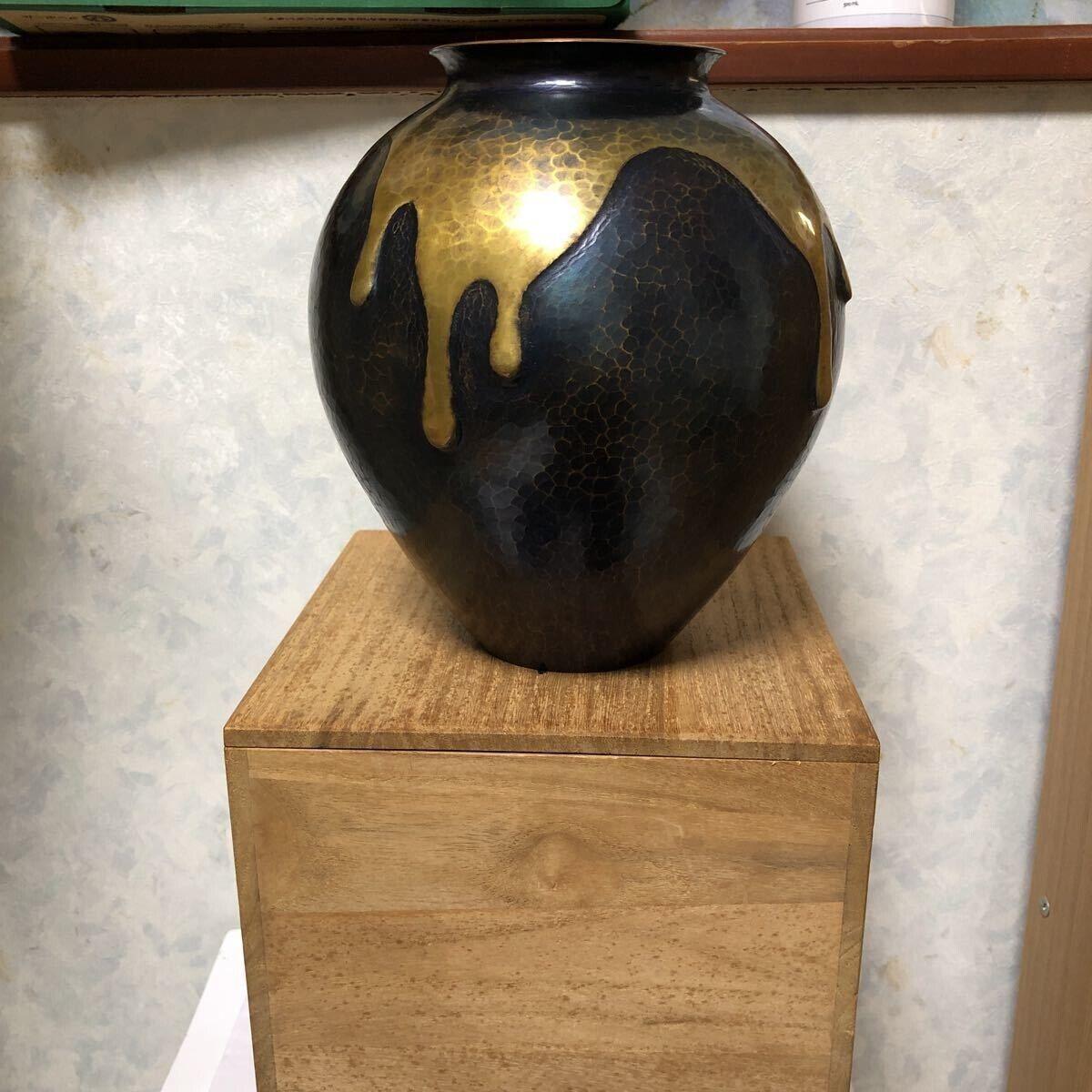 20th Century Japanese Brilliant Drip Glaze Bronze Vase, Signed Box For Sale