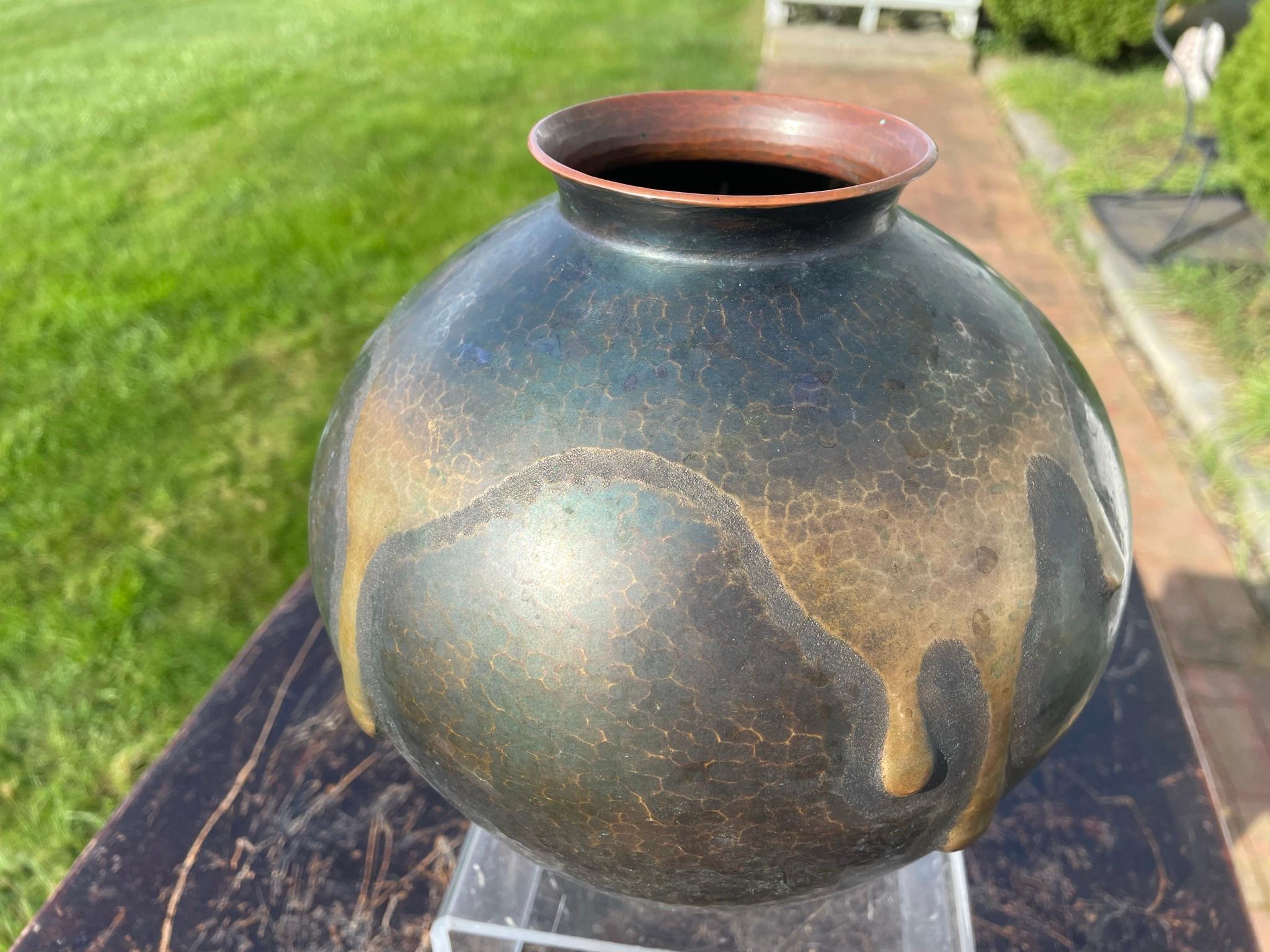Bronze Japanese Brilliant Drip Glaze Vase, Signed Box