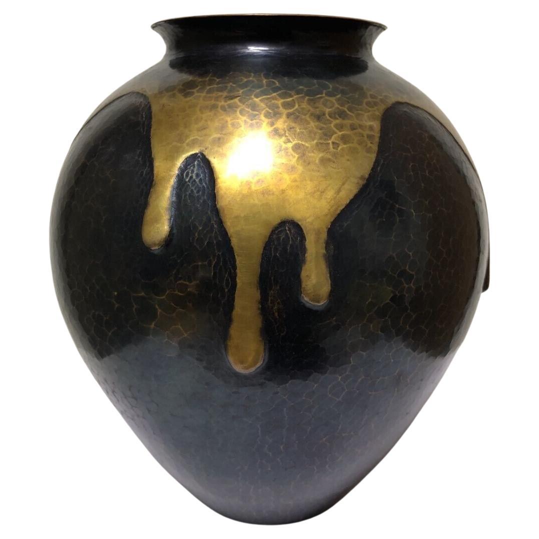 Japanese Brilliant Drip Glaze Bronze Vase, Signed Box