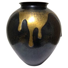 Vintage Japanese Brilliant Drip Glaze Bronze Vase, Signed Box