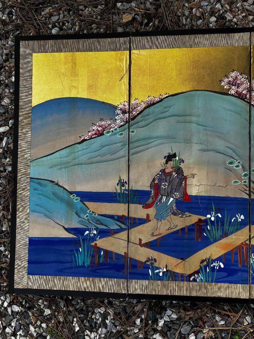 Hand-Painted Japanese Brilliant Spring Summer Gold Screen For Sale