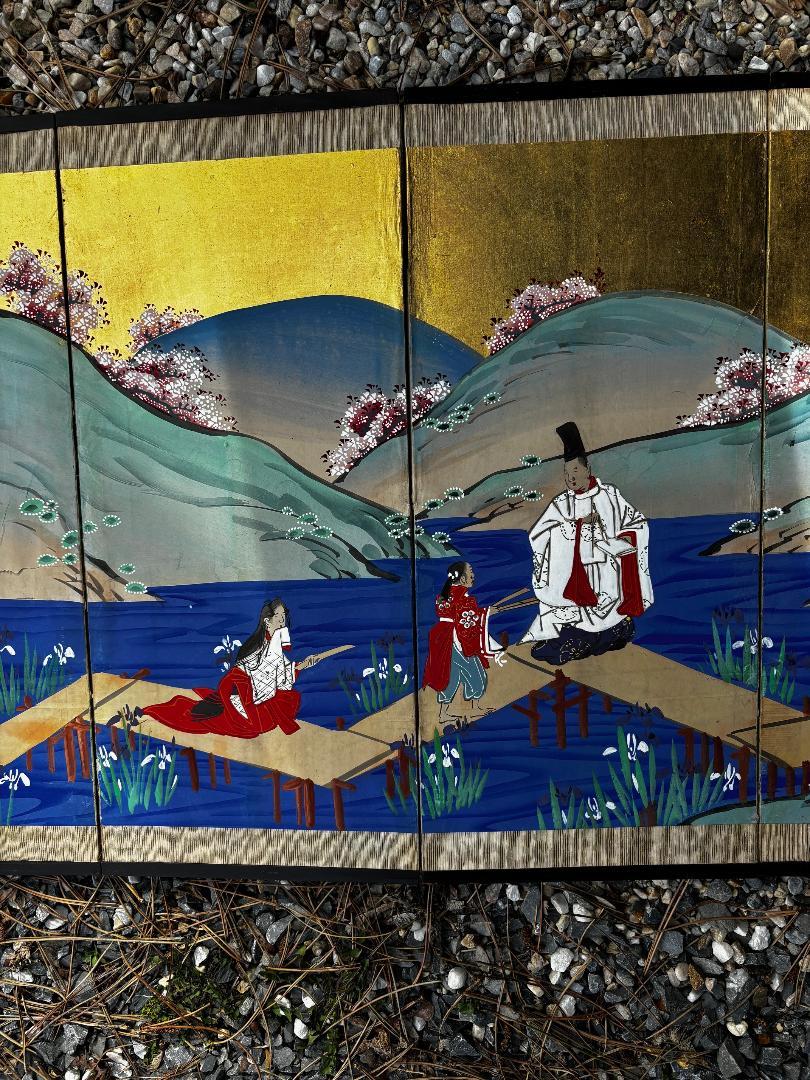 Peint à la main Brilliante japonaise Printemps Été Écran d'or en vente
