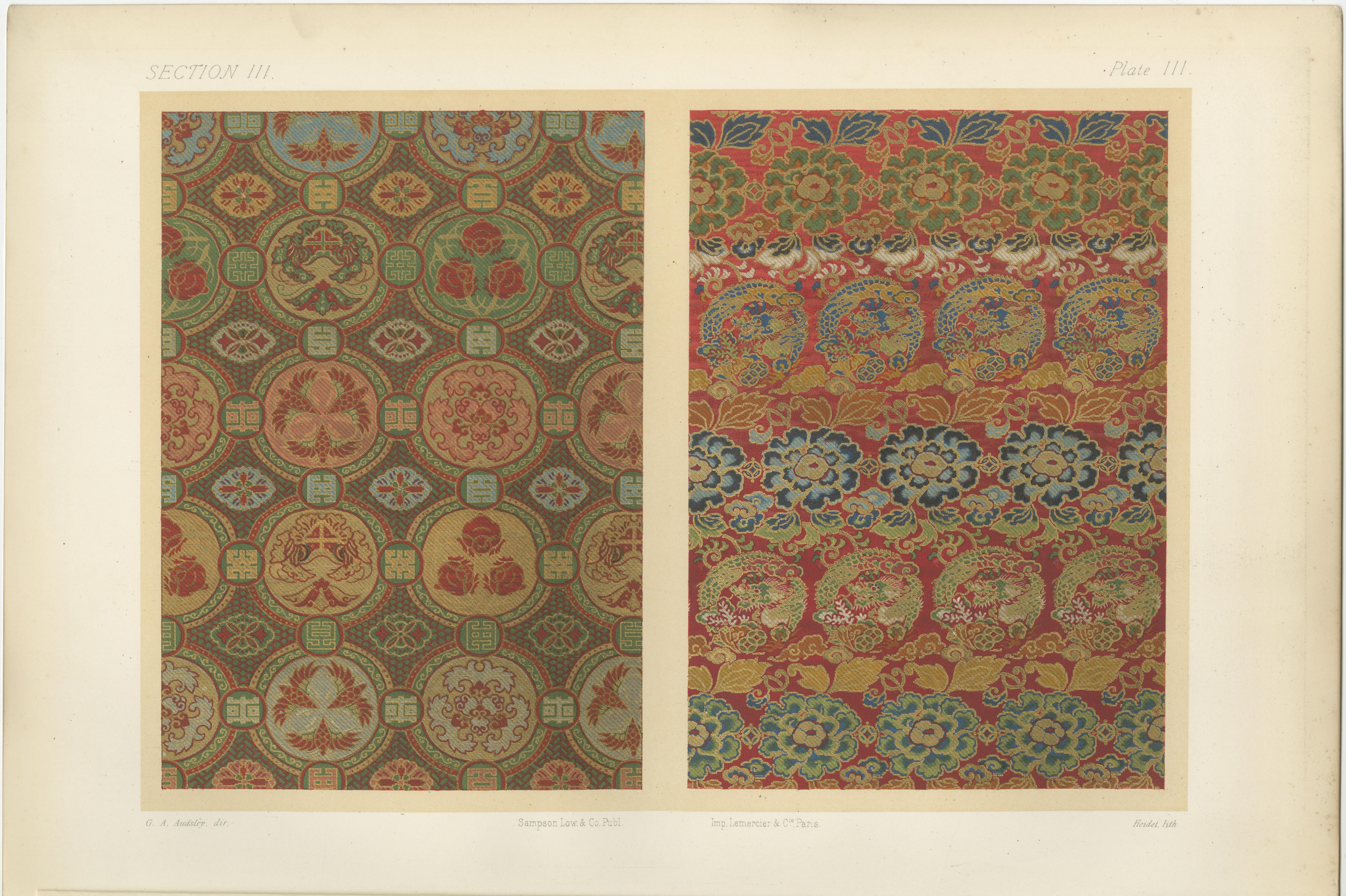 Japanische Brokatmuster in Rot und Gold: Antike Lithographie, 1880er Jahre im Angebot 5