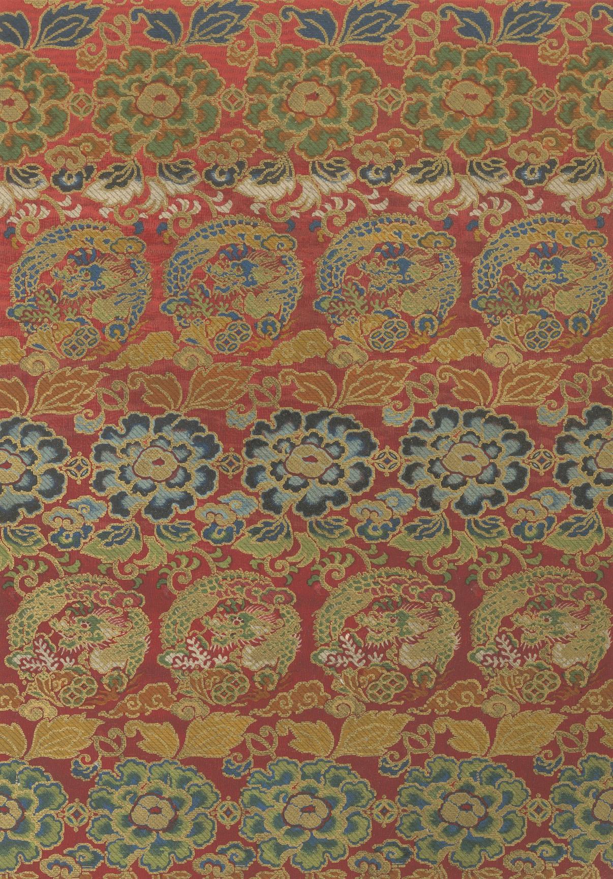 Japanische Brokatmuster in Rot und Gold: Antike Lithographie, 1880er Jahre (Spätes 19. Jahrhundert) im Angebot