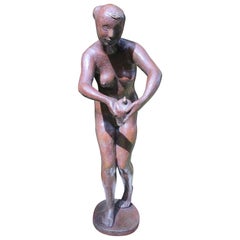 Japanese Bronze a Woman with Dove Midcentury Sculptor