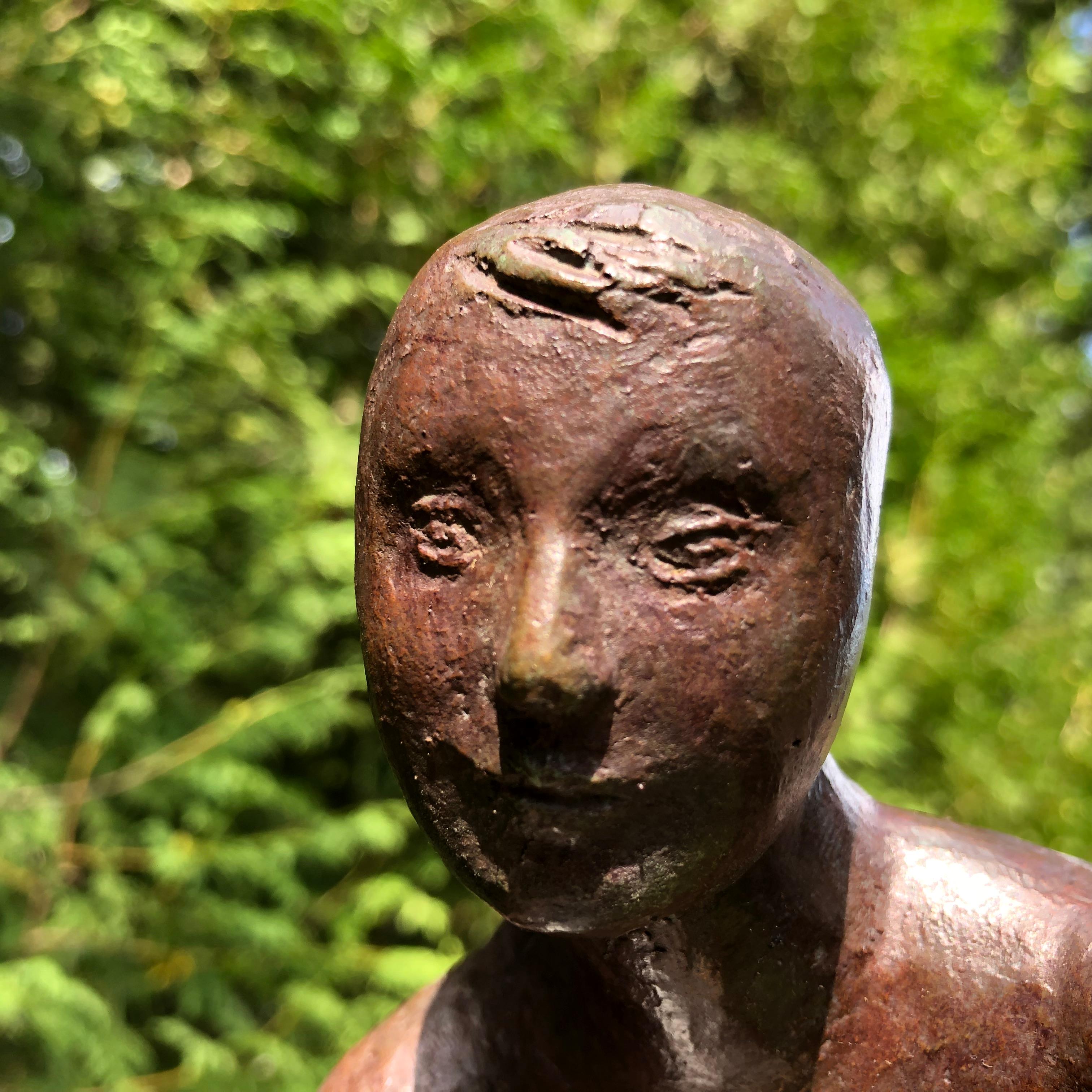 Japanese Bronze a Woman with Dove Midcentury Sculptor In Good Condition For Sale In South Burlington, VT