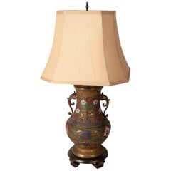 Lampada a vaso giapponese in bronzo e smalto champlevé
