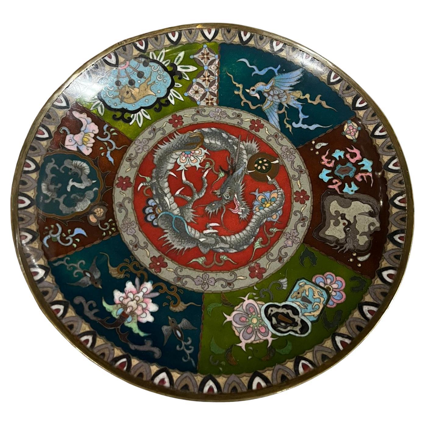 Japanese Bronze and Cloisonne Dish/ Plate For Sale