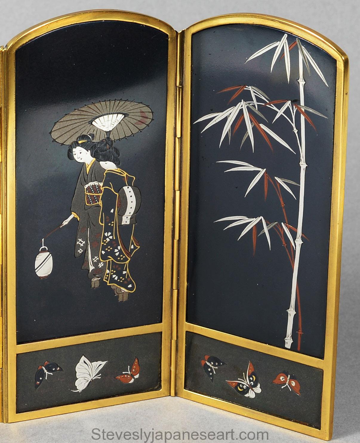 Japonais Paravent de table japonais en bronze et métal mélangé - Nogawa  en vente