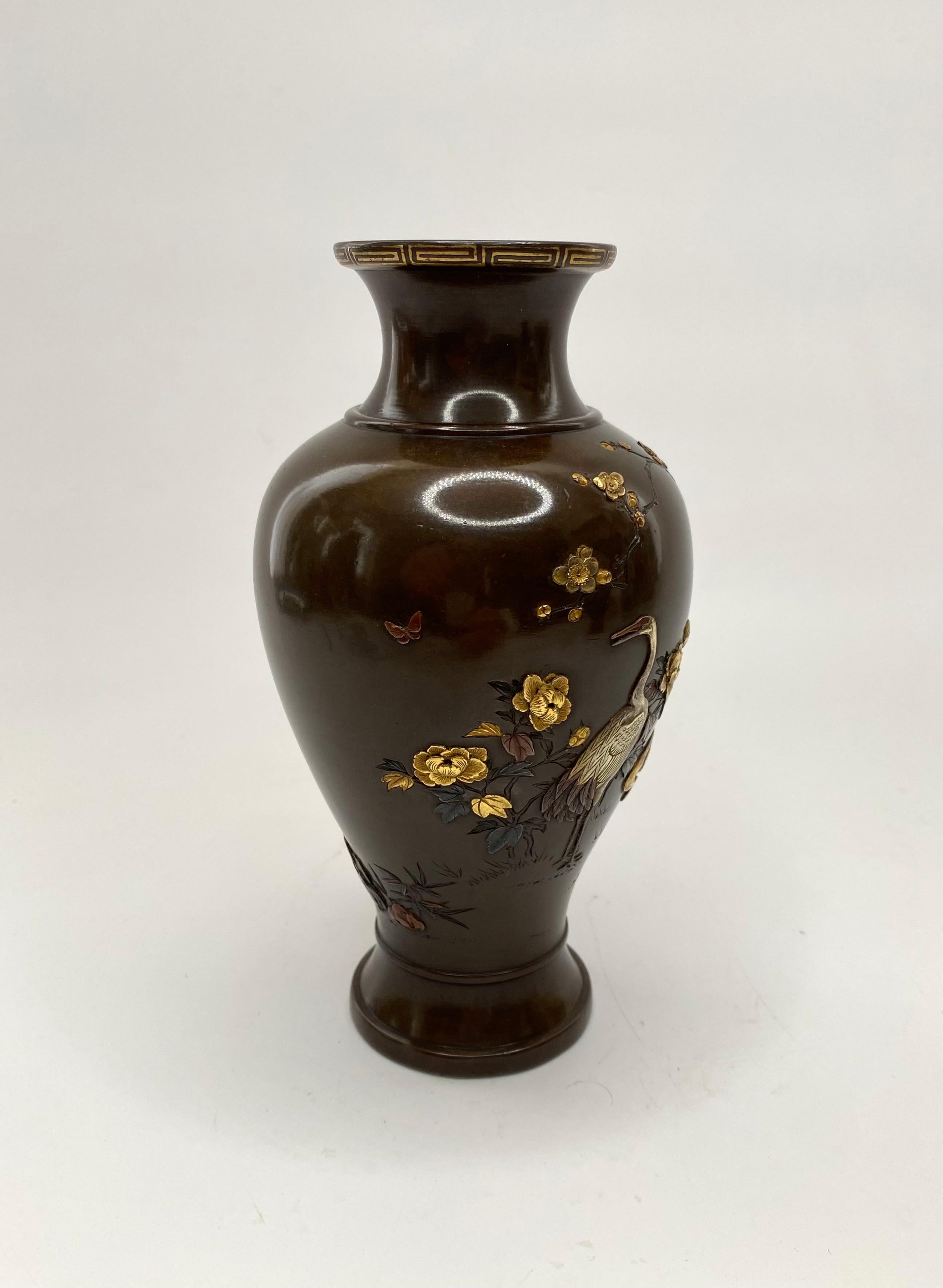 Japanese bronze and mixed metal vases, Inoue of Kyoto, Meiji Period. For Sale 13