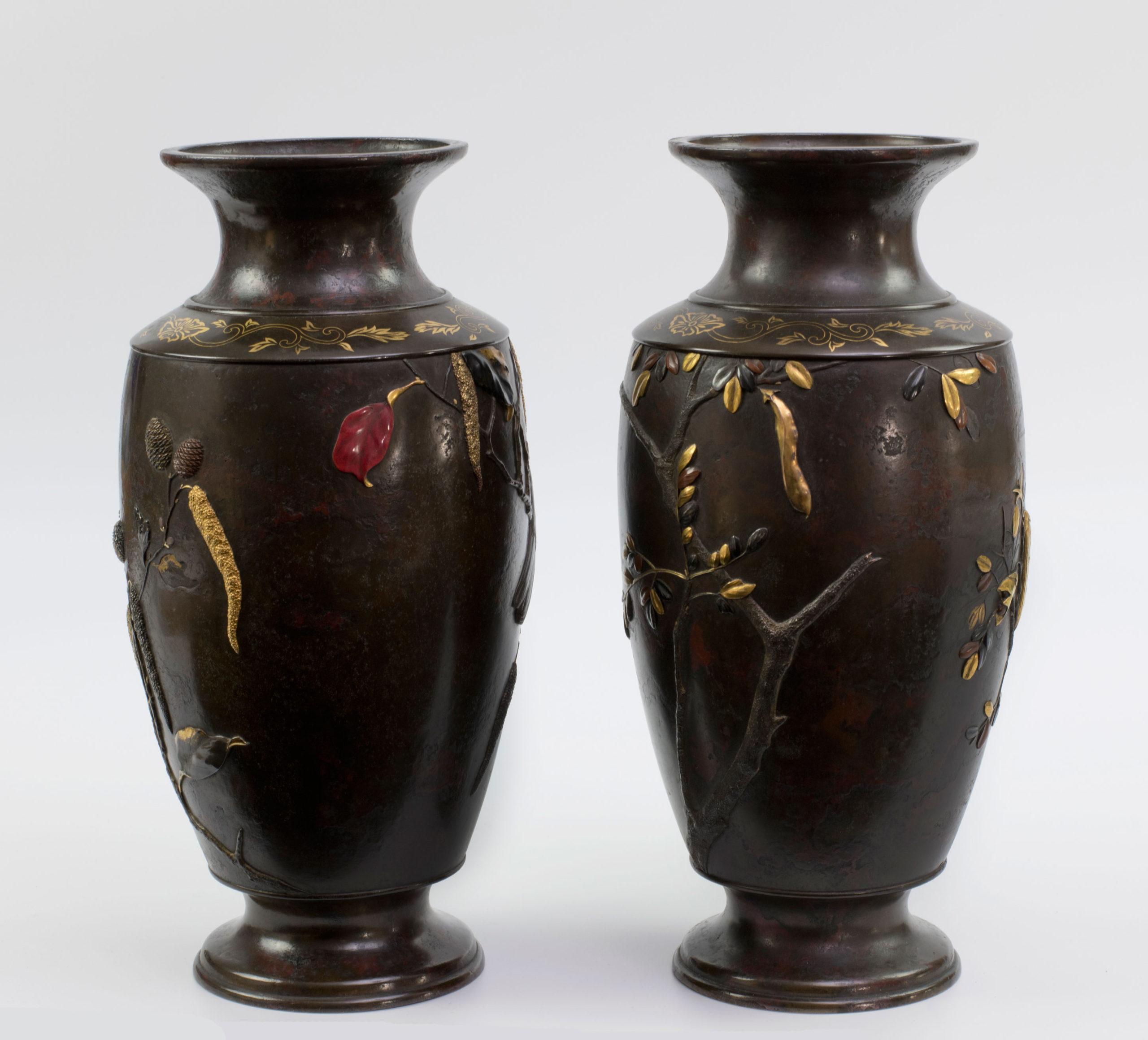 Japanese Bronze and Mixed Metal Vases, Suzuki Chokichi In Good Condition In Christchurch, GB