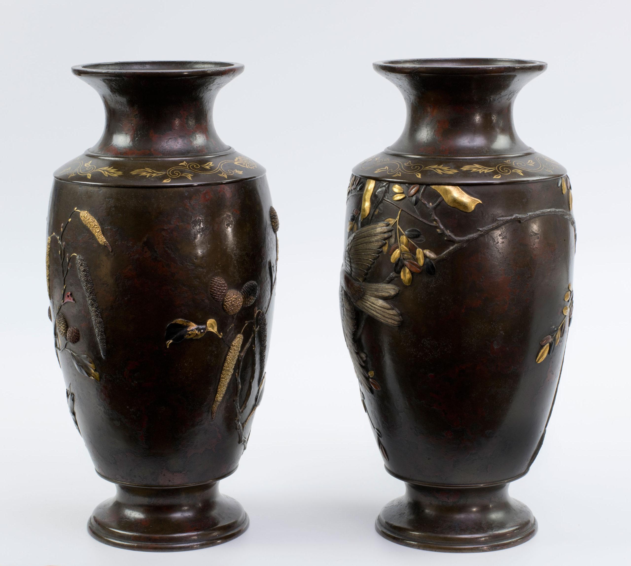 Japanese Bronze and Mixed Metal Vases, Suzuki Chokichi 1