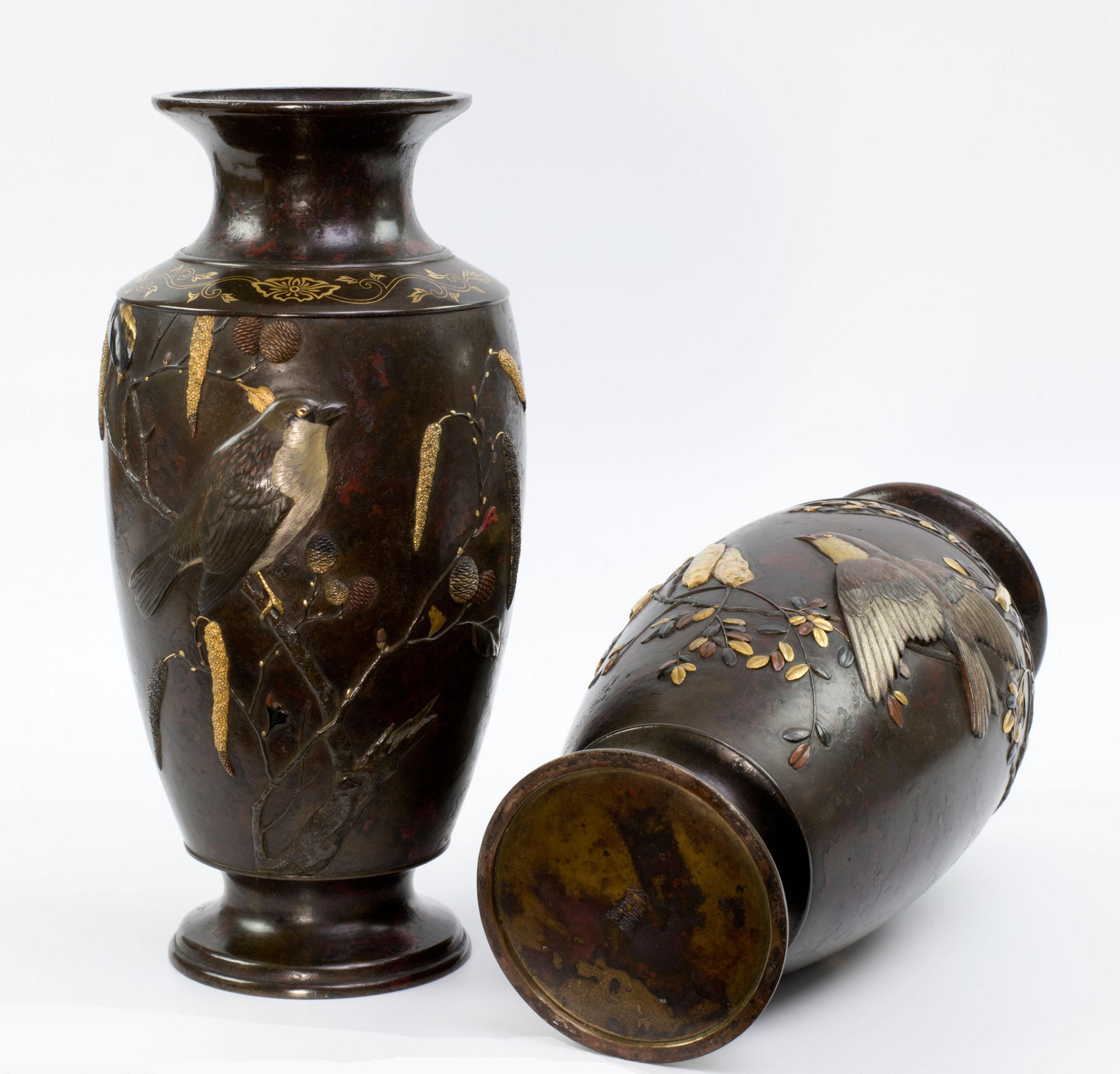 Japanese Bronze and Mixed Metal Vases, Suzuki Chokichi 2