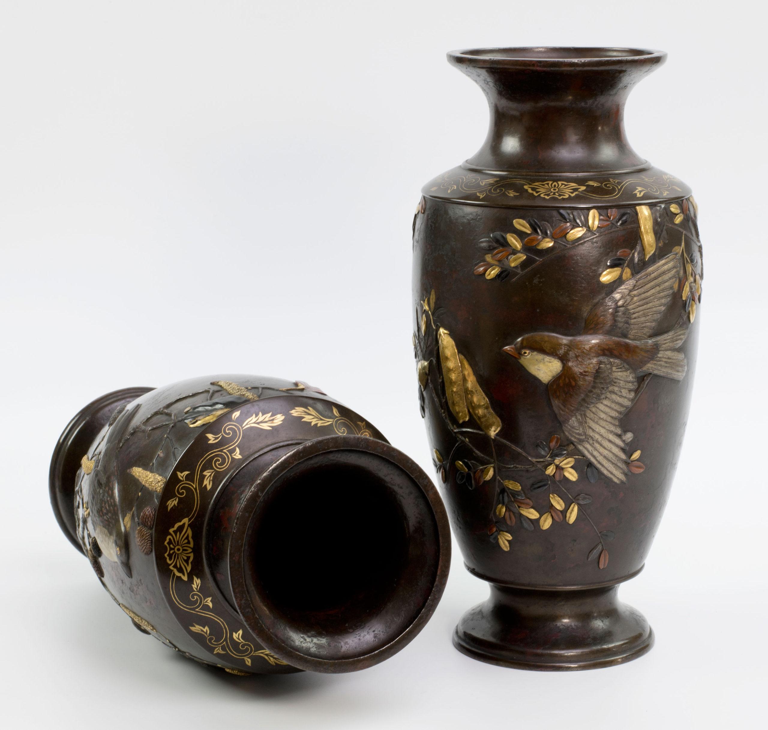 Japanese Bronze and Mixed Metal Vases, Suzuki Chokichi 3