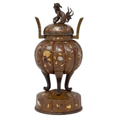 Japanese Bronze and Mixed Metals Koro by Kumagai, Meiji Period
