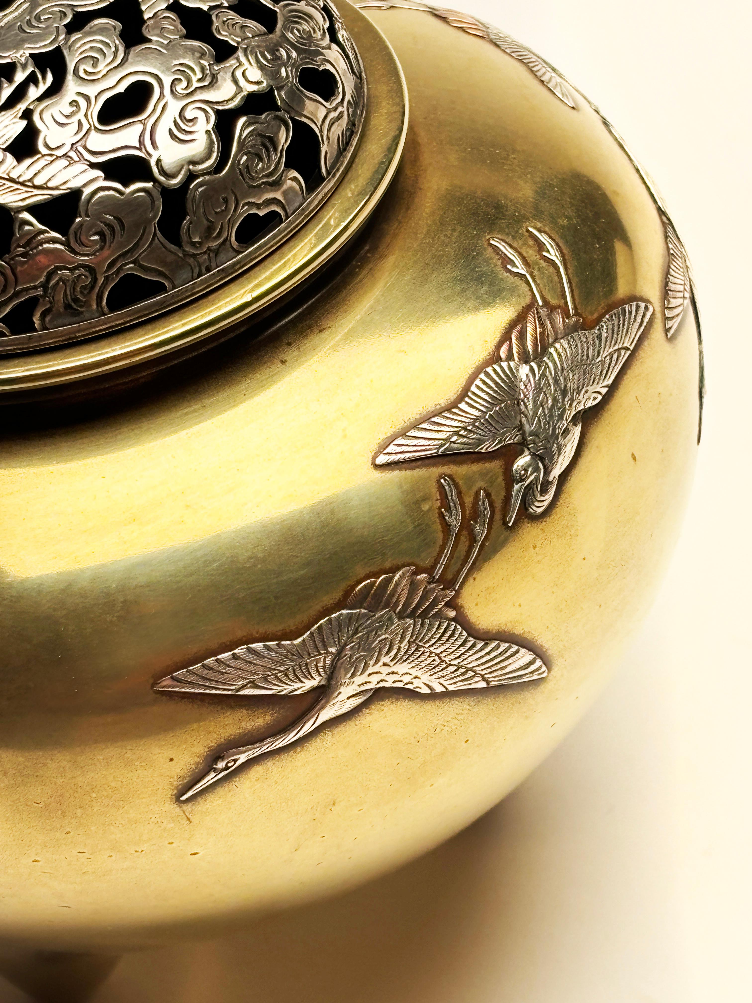 Japanese Bronze and Sterling Incense Burner from Takaoka For Sale 3