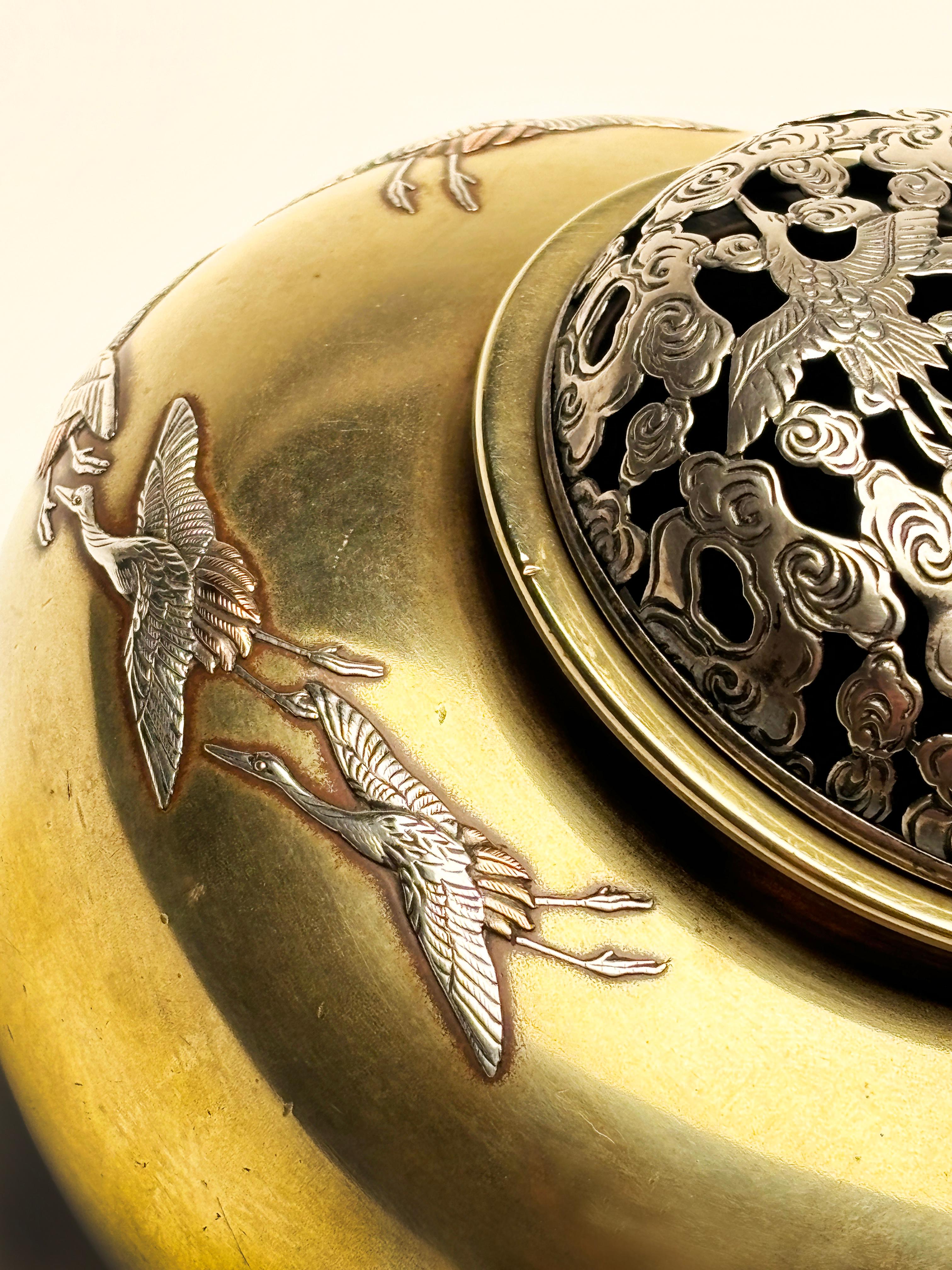 Japanese Bronze and Sterling Incense Burner from Takaoka For Sale 4