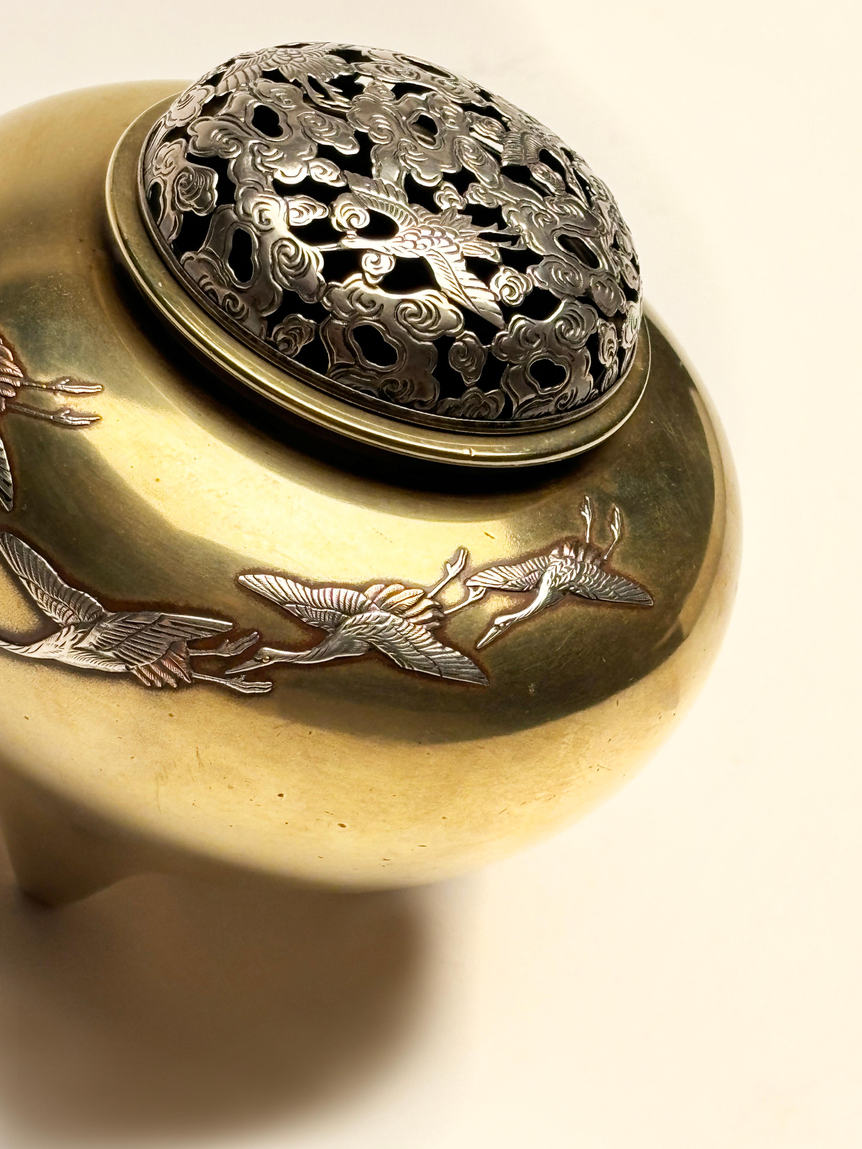 Japanese Bronze and Sterling Incense Burner from Takaoka For Sale 5