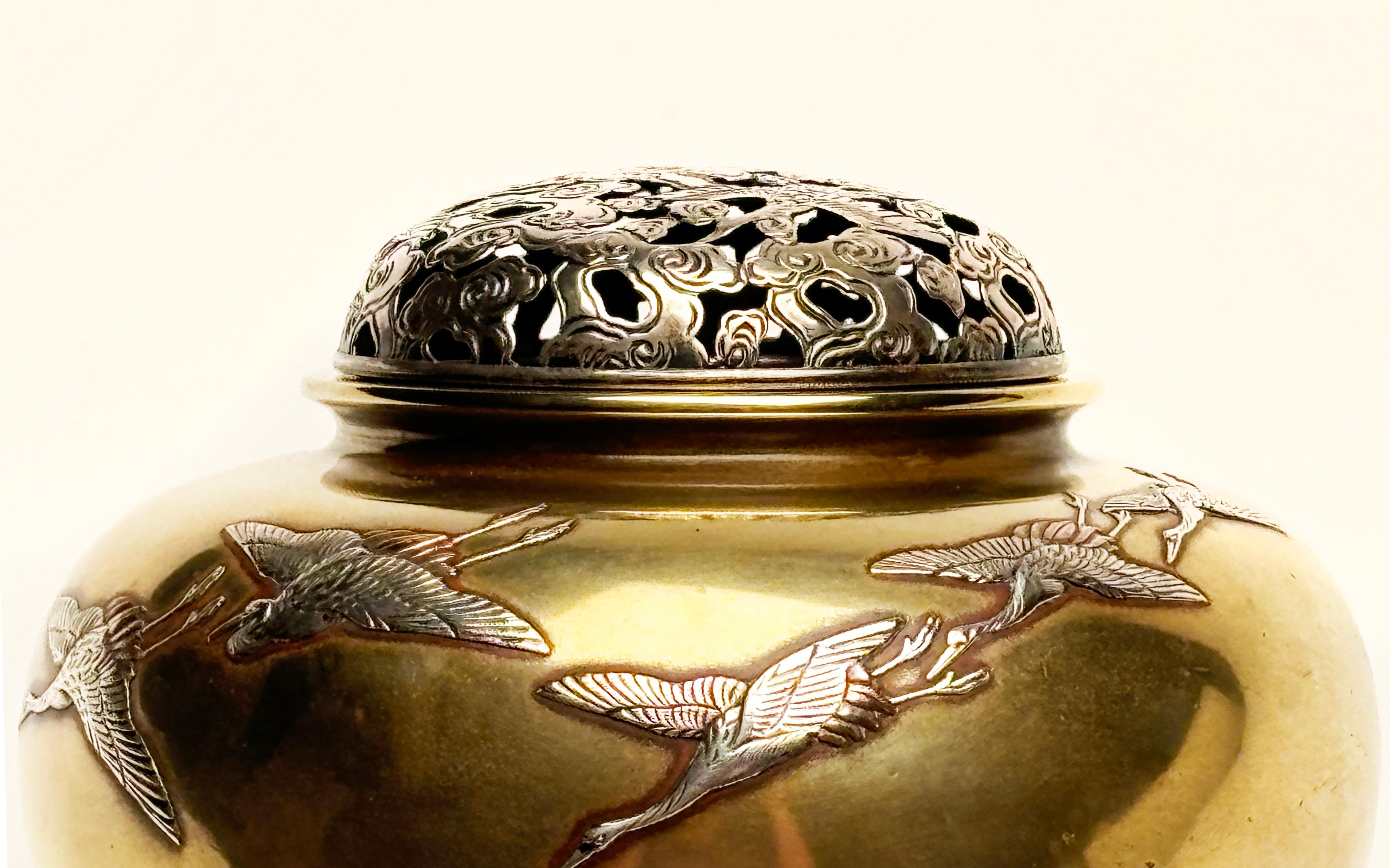 Japanese Bronze and Sterling Incense Burner from Takaoka For Sale 8