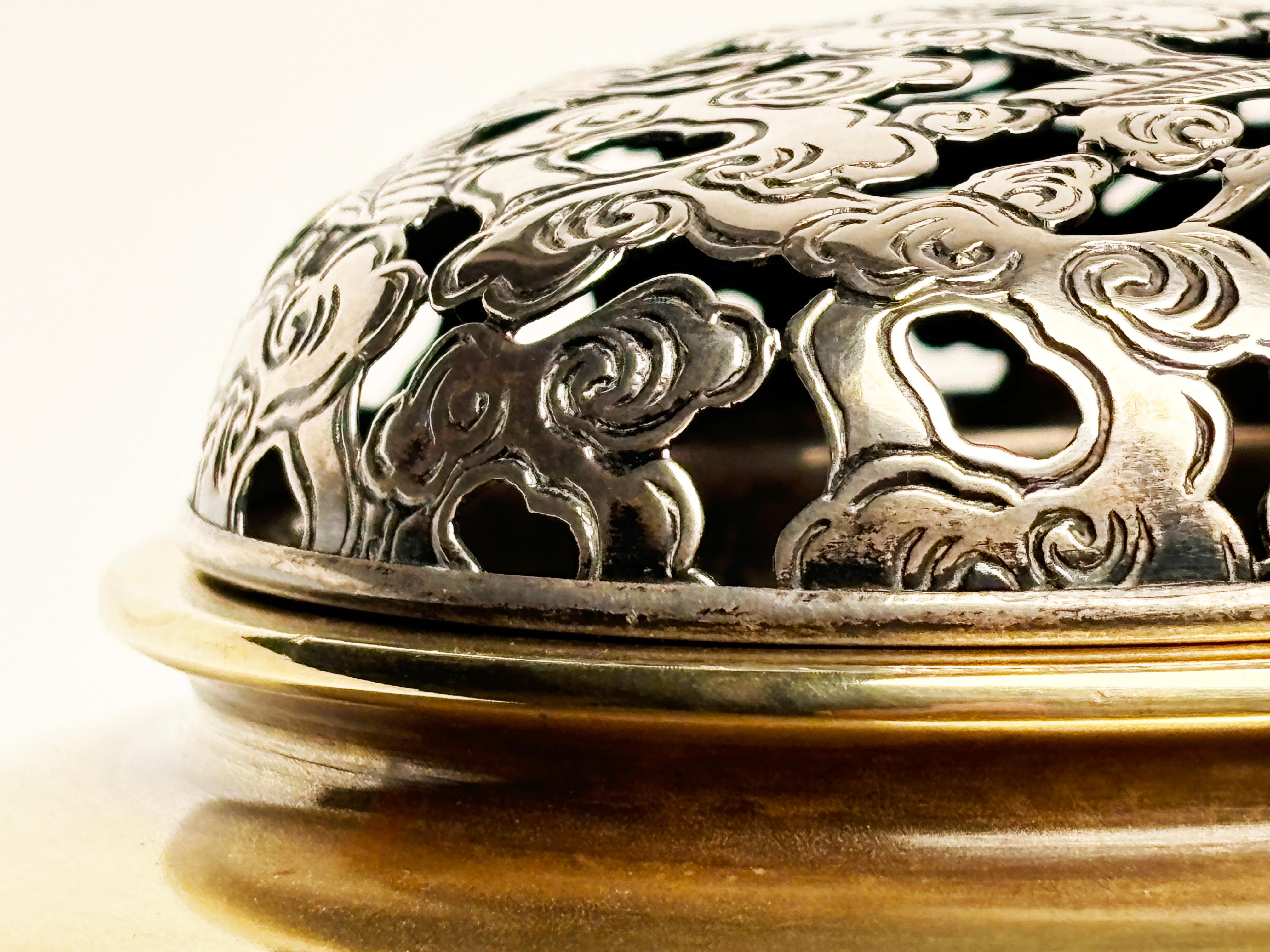 Japanese Bronze and Sterling Incense Burner from Takaoka For Sale 9