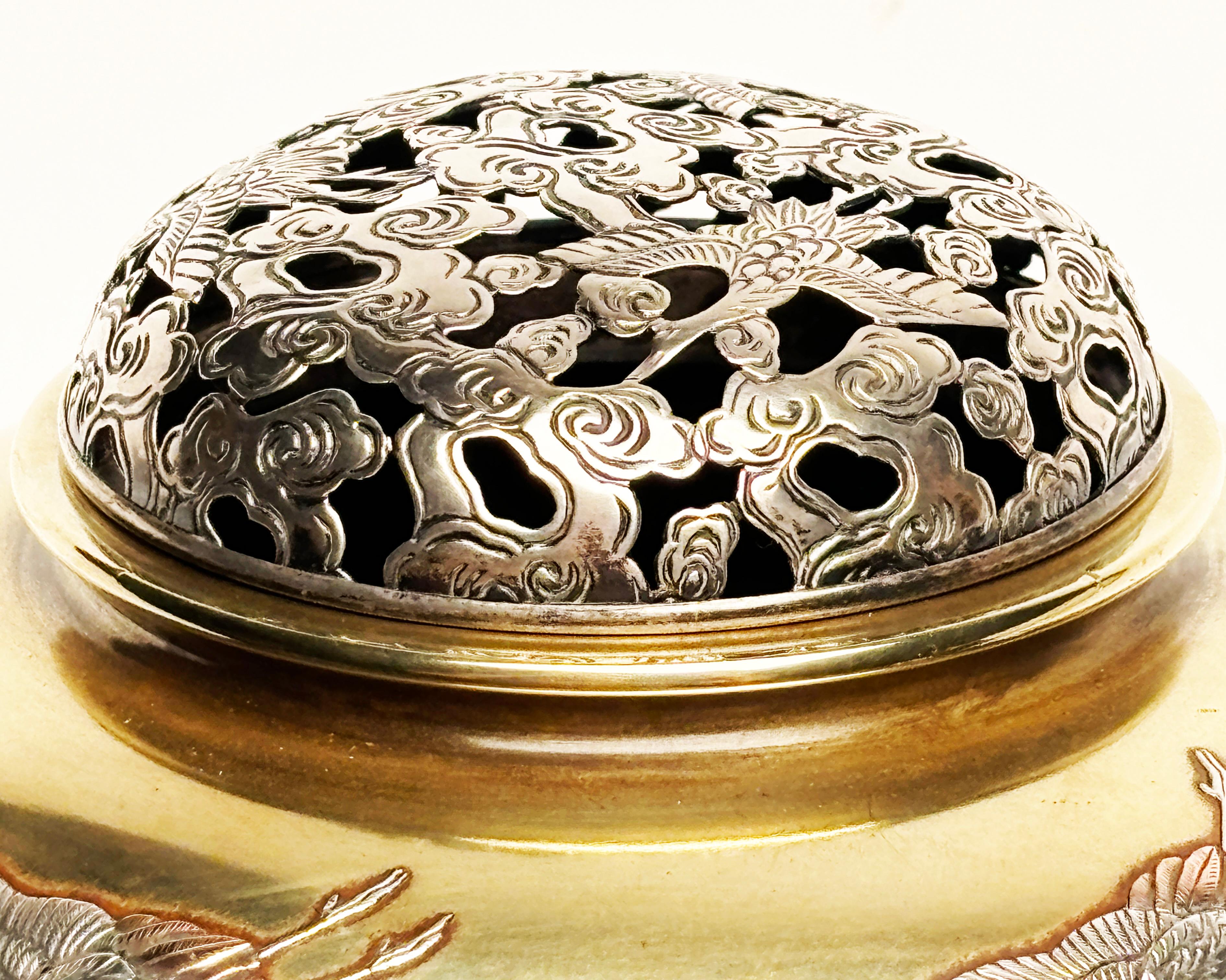 Japanese Bronze and Sterling Incense Burner from Takaoka For Sale 10