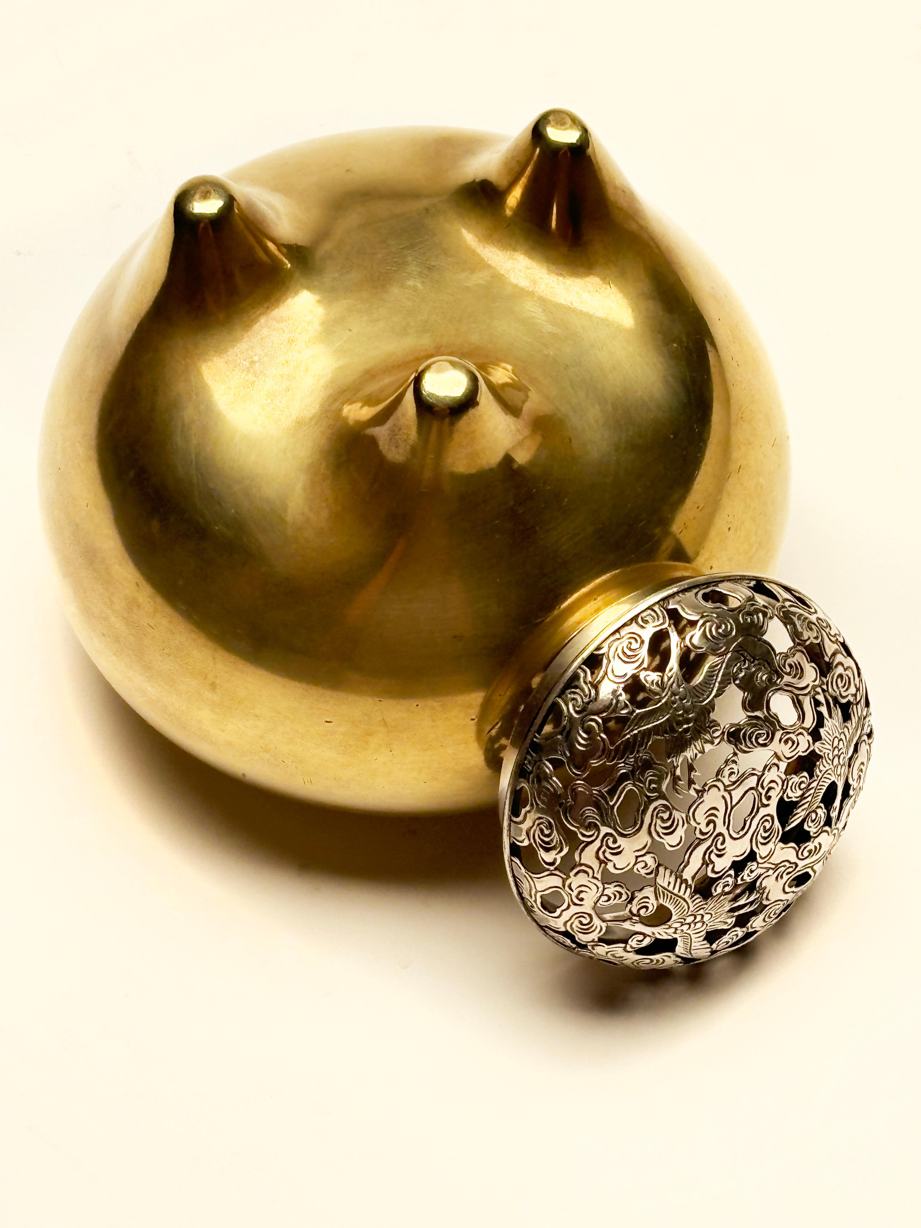 Japanese Bronze and Sterling Incense Burner from Takaoka For Sale 13