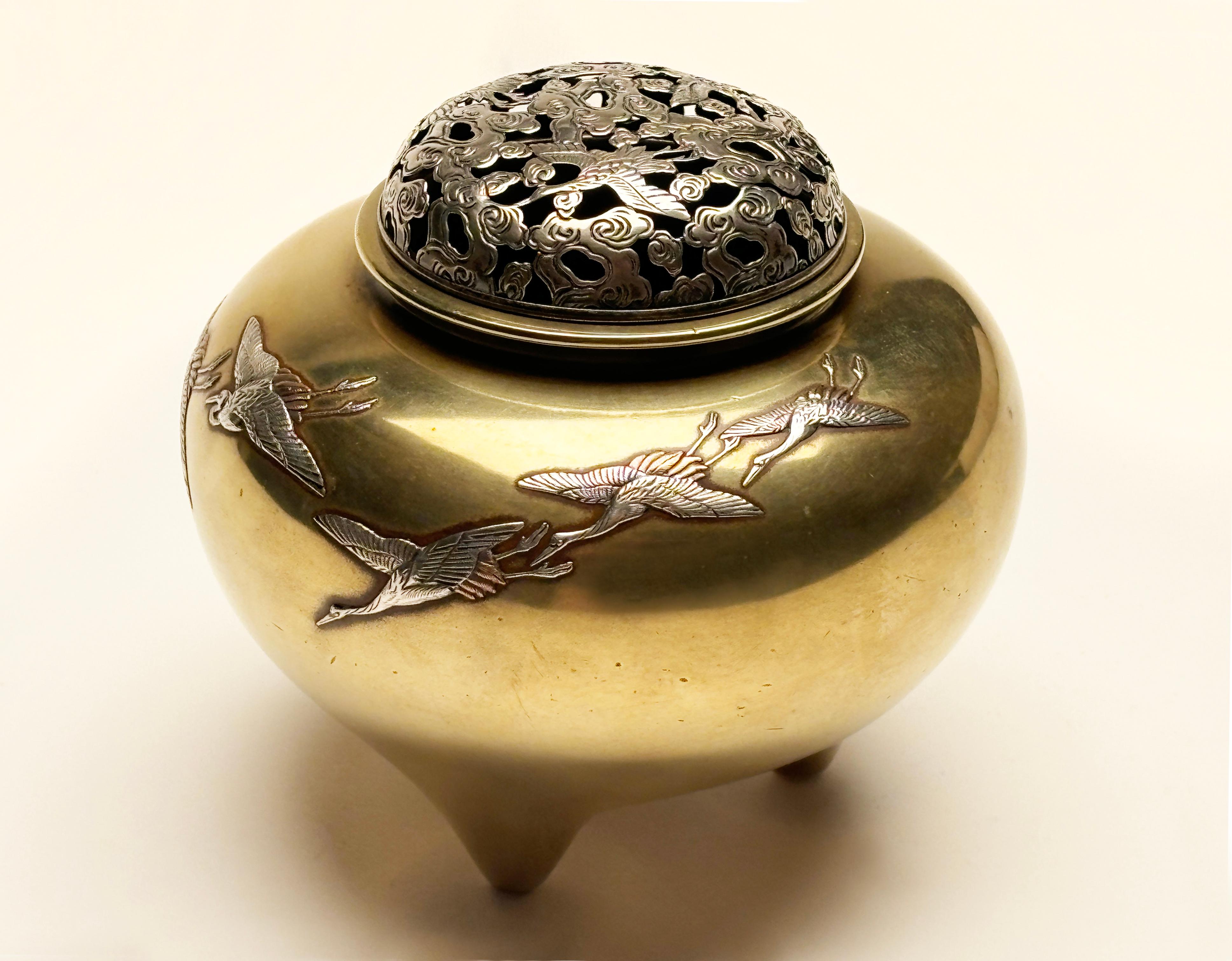 Sterling Silver Japanese Bronze and Sterling Incense Burner from Takaoka For Sale
