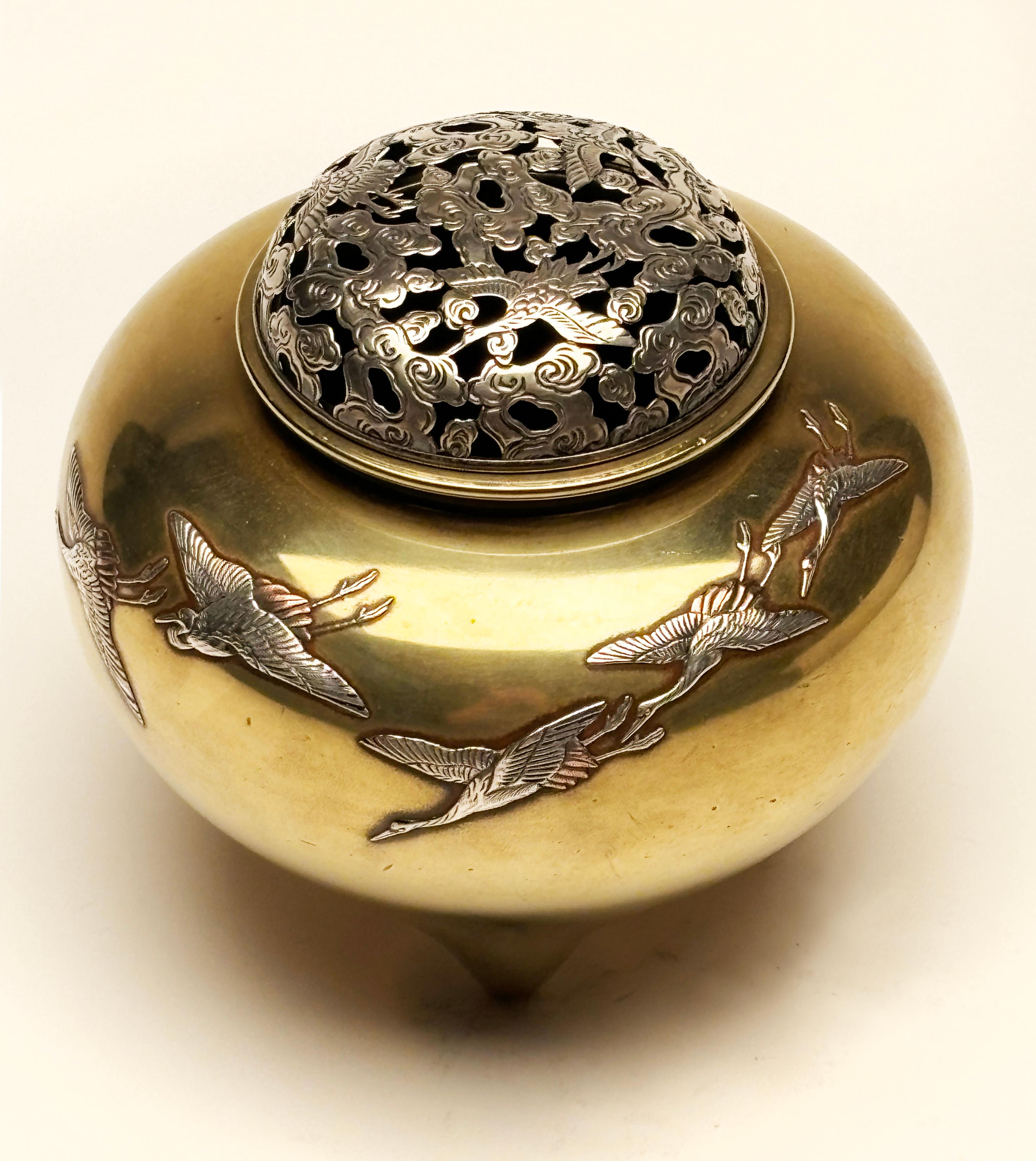 Japanese Bronze and Sterling Incense Burner from Takaoka For Sale 1