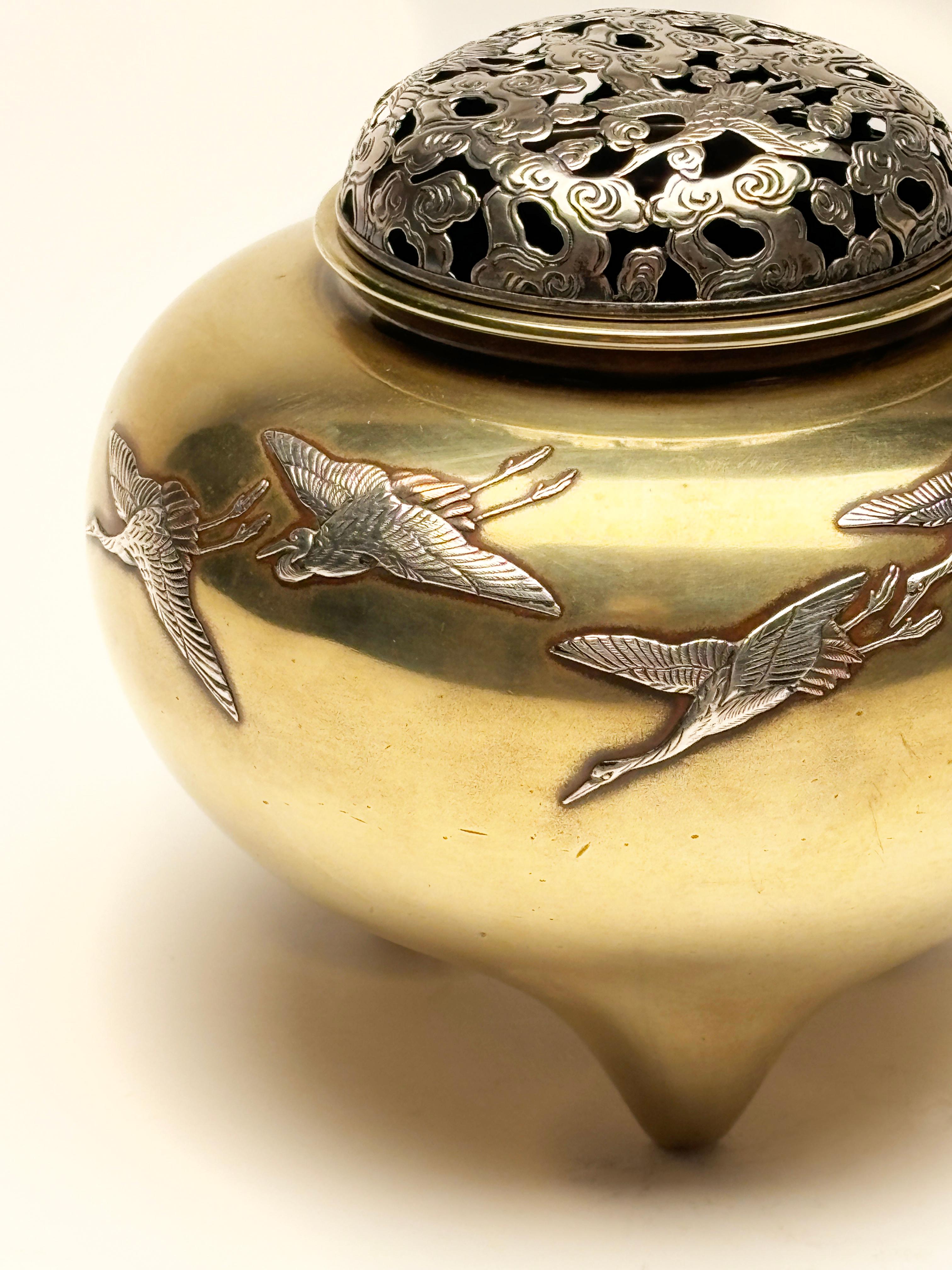 Japanese Bronze and Sterling Incense Burner from Takaoka For Sale 2
