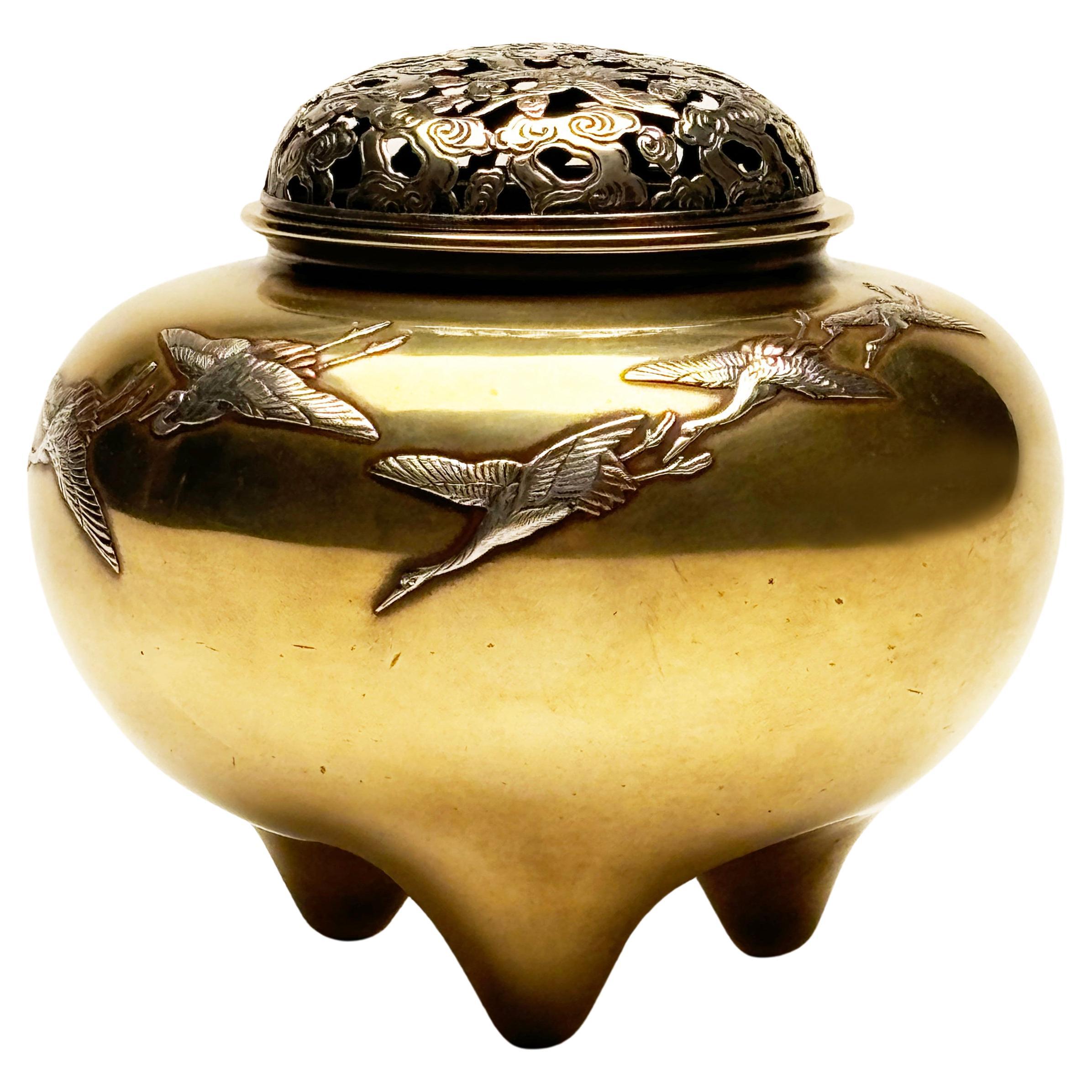 Japanese Bronze and Sterling Incense Burner from Takaoka For Sale