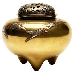 Brûleur d'encens japonais en bronze et en étain de Takaoka
