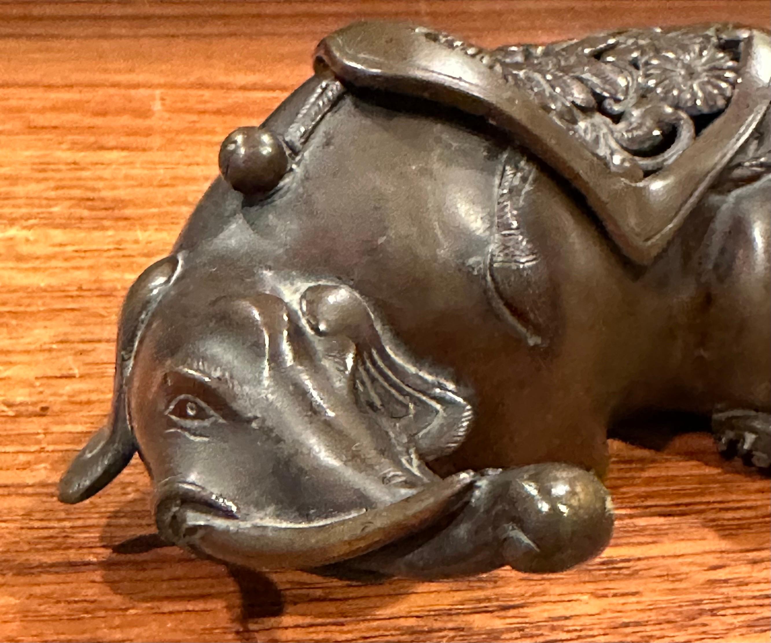 Japanese Bronze Animal / Ox Incense Burner In Good Condition For Sale In San Diego, CA
