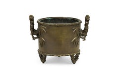 Jardinière japonaise en bronze avec manche en bambou