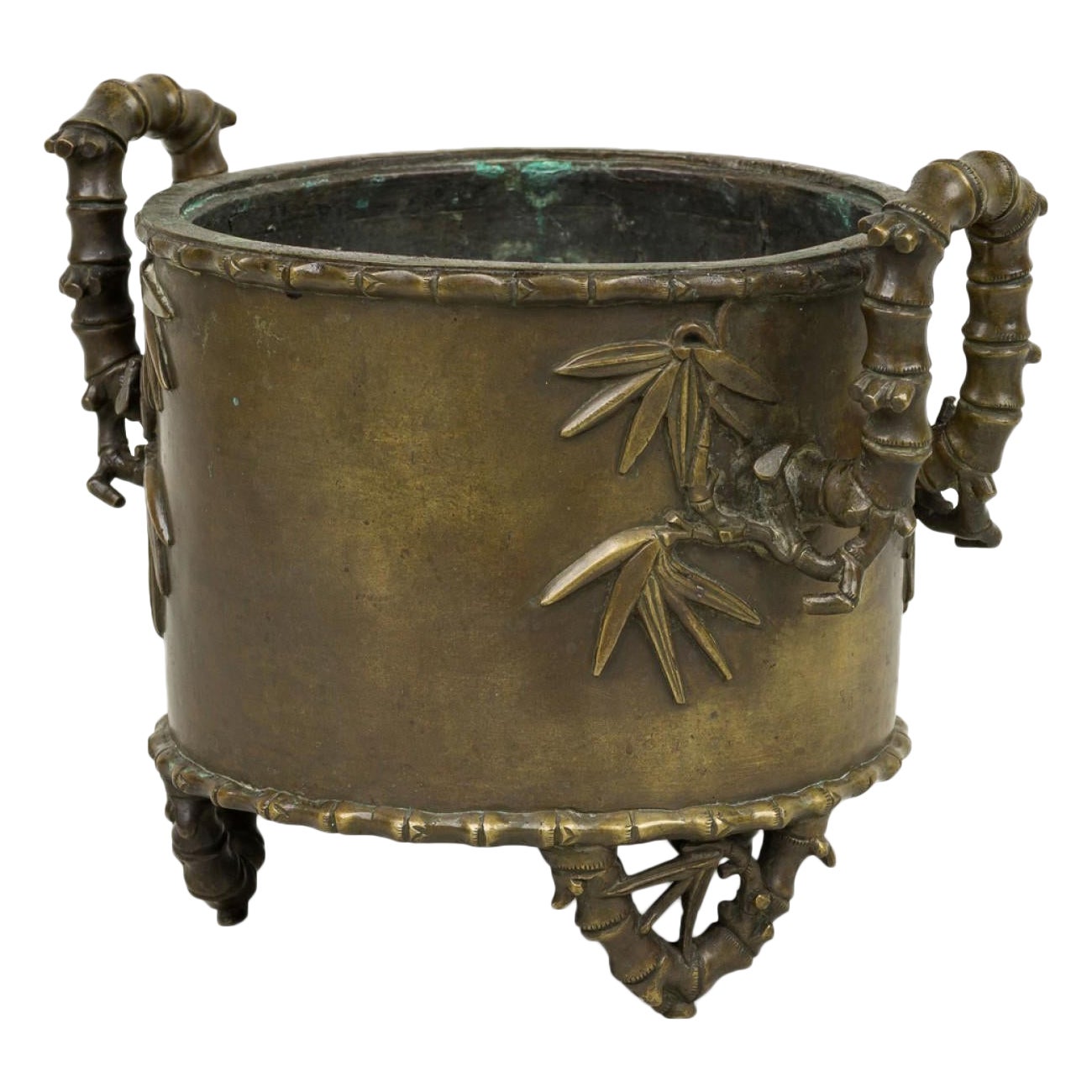 Japanese Bronze Bamboo Handle Jardiniere For Sale