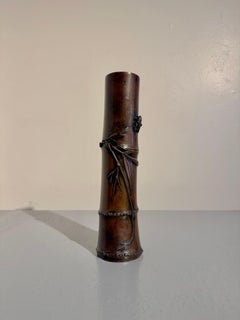 Japanese Bronze Bamboo Hanging Vase, Kakehana, Meiji Period, circa 1900, Japan