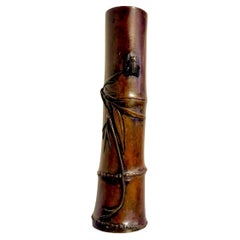 Japanese Bronze Bamboo Hanging Vase, Kakehana, Meiji Period, circa 1900, Japan