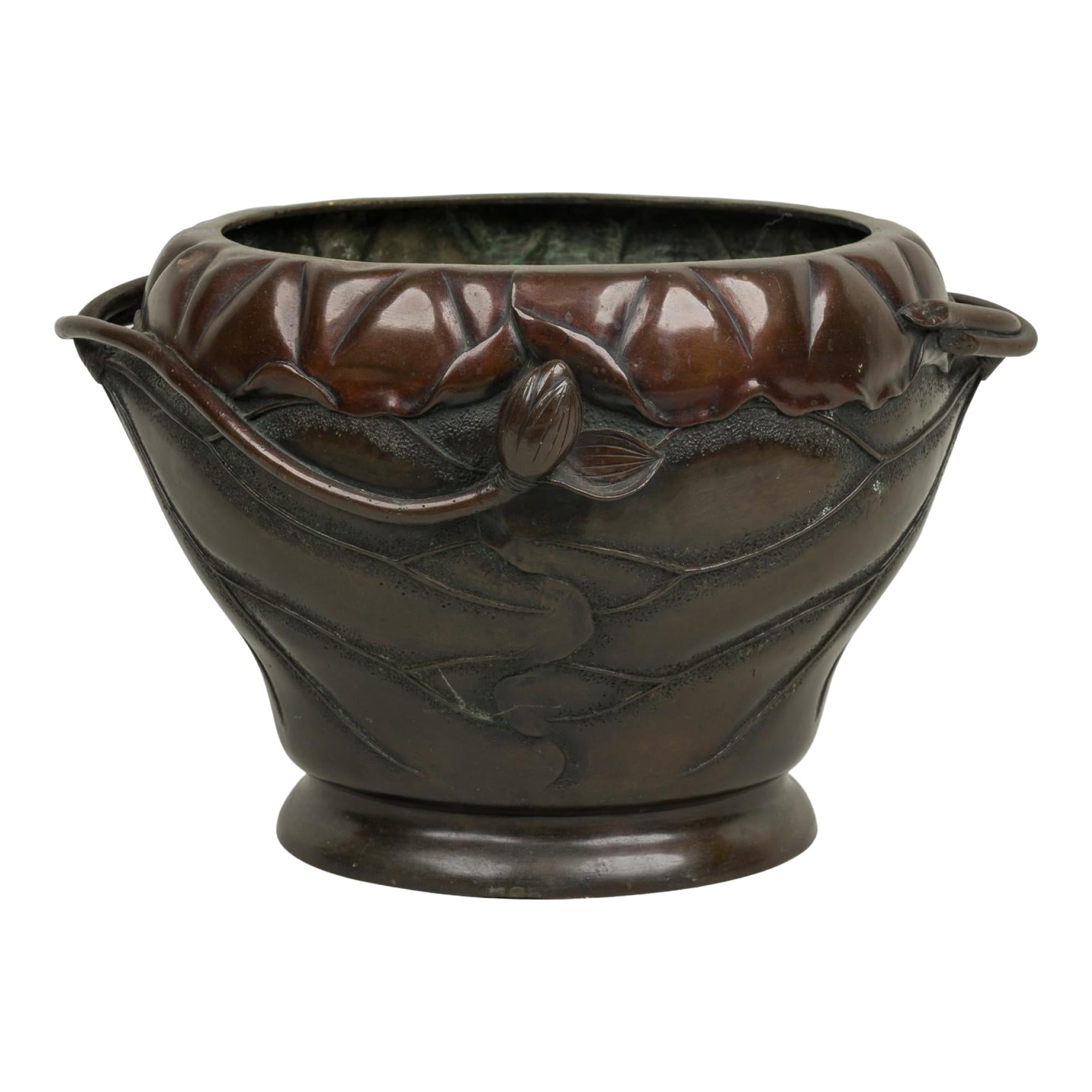 Japanese Bronze Bamboo Relief Jardiniere