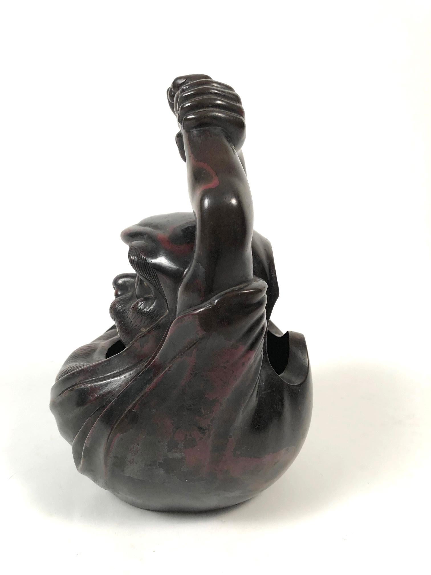 Meiji Japanese Bronze Brazier Hand Warmer in the Form of Daruma or Bodhidharma