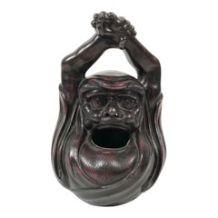 Antique Japanese Bronze Brazier Hand Warmer in the Form of Daruma or Bodhidharma