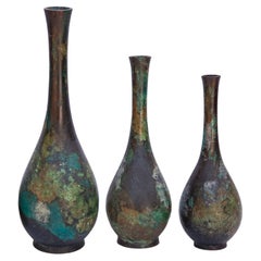 Japanese Bronze Bud Vases Set/3