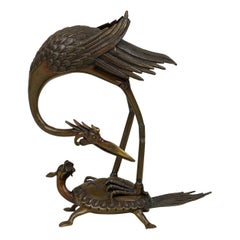 Japanese Bronze Buddhist Turtle and Crane Figurine