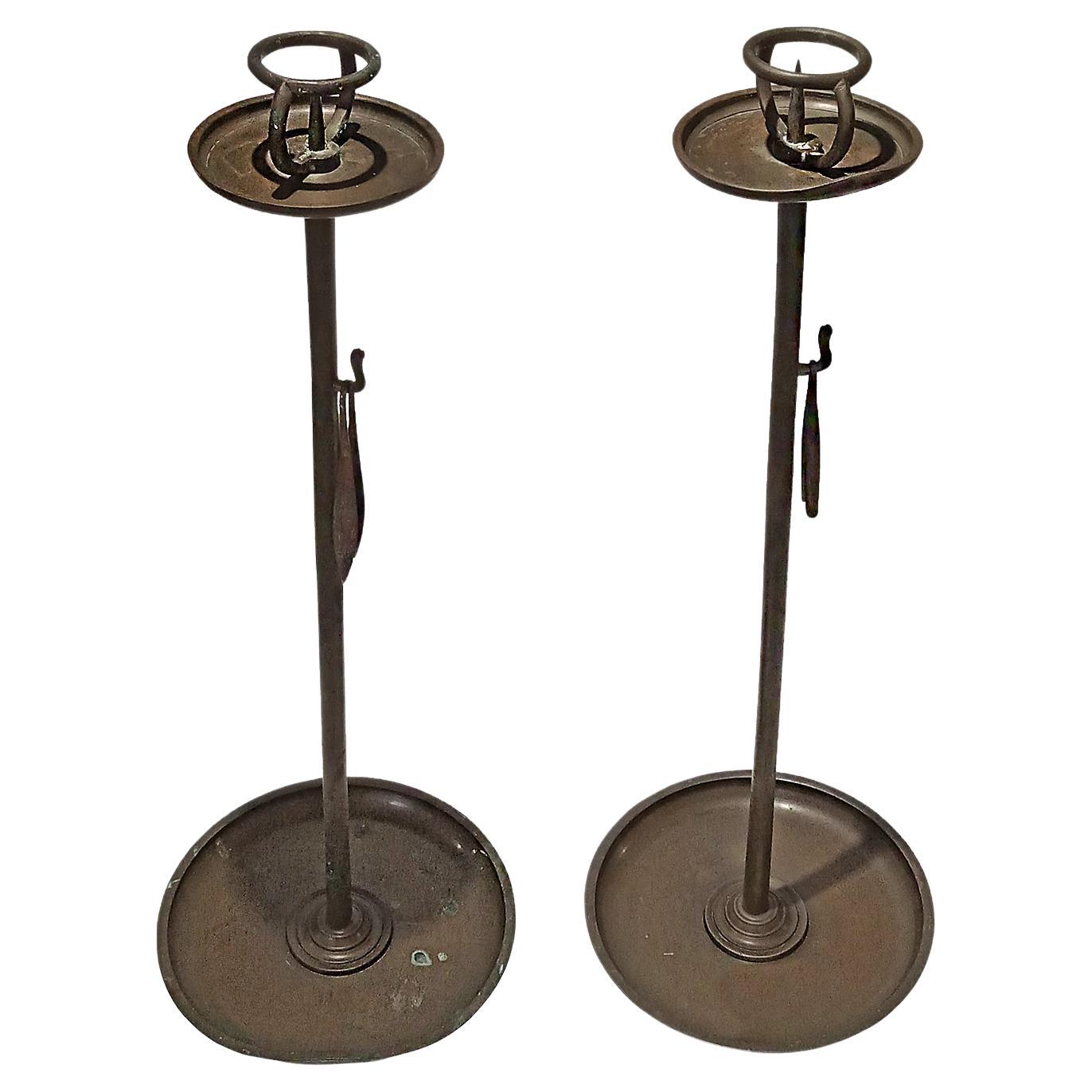 Japanese Bronze Candlesticks, Meiji Period, Late 19th Century For Sale