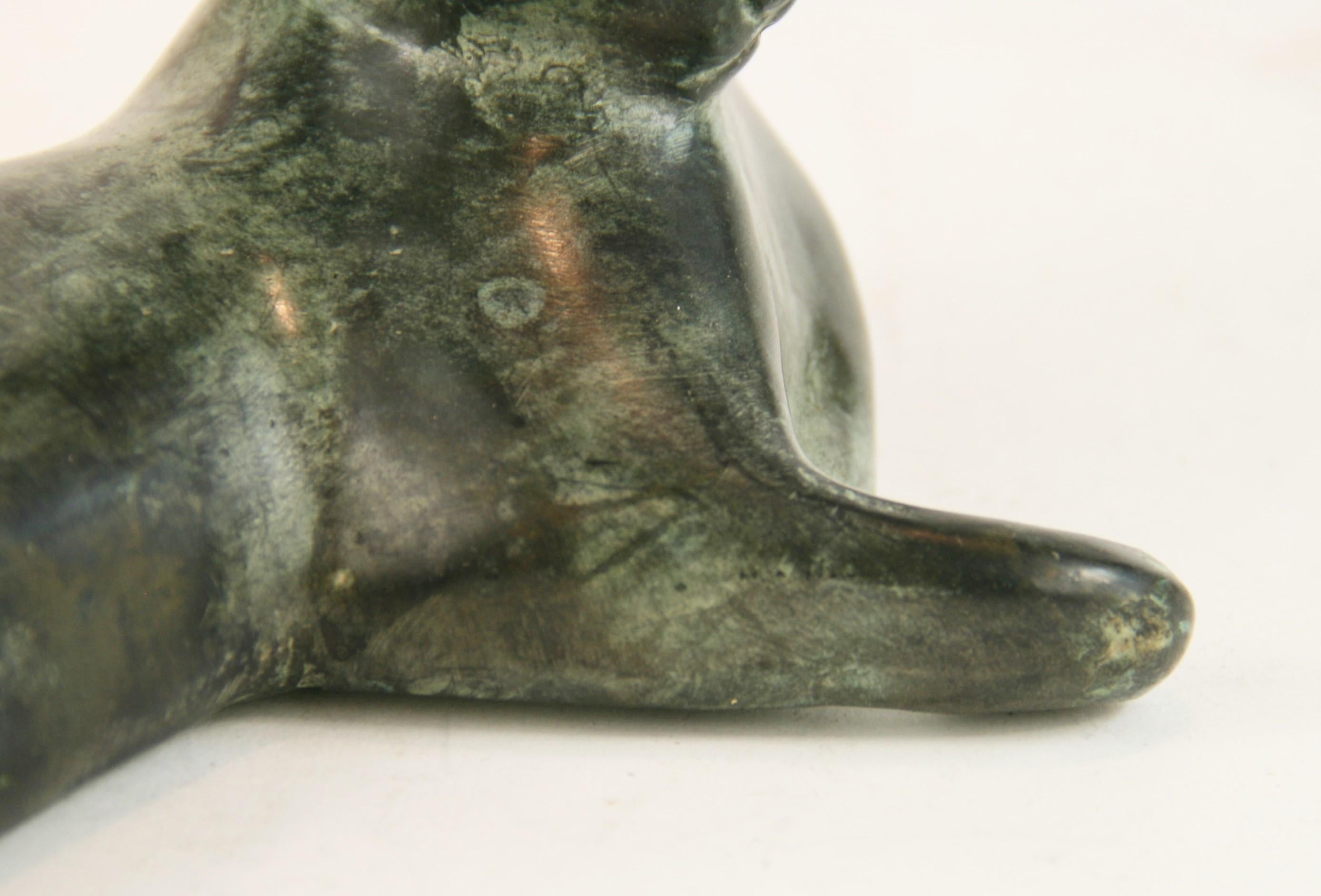 Japanese Bronze Cold Painted Reclining Cat Sculpture 4