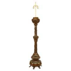 Lámpara de pie japonesa de columna de bronce con relieves de follaje y pájaros