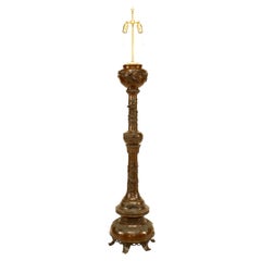 Lampadaire japonais à colonne en bronze avec feuillage et reliefs d'oiseaux