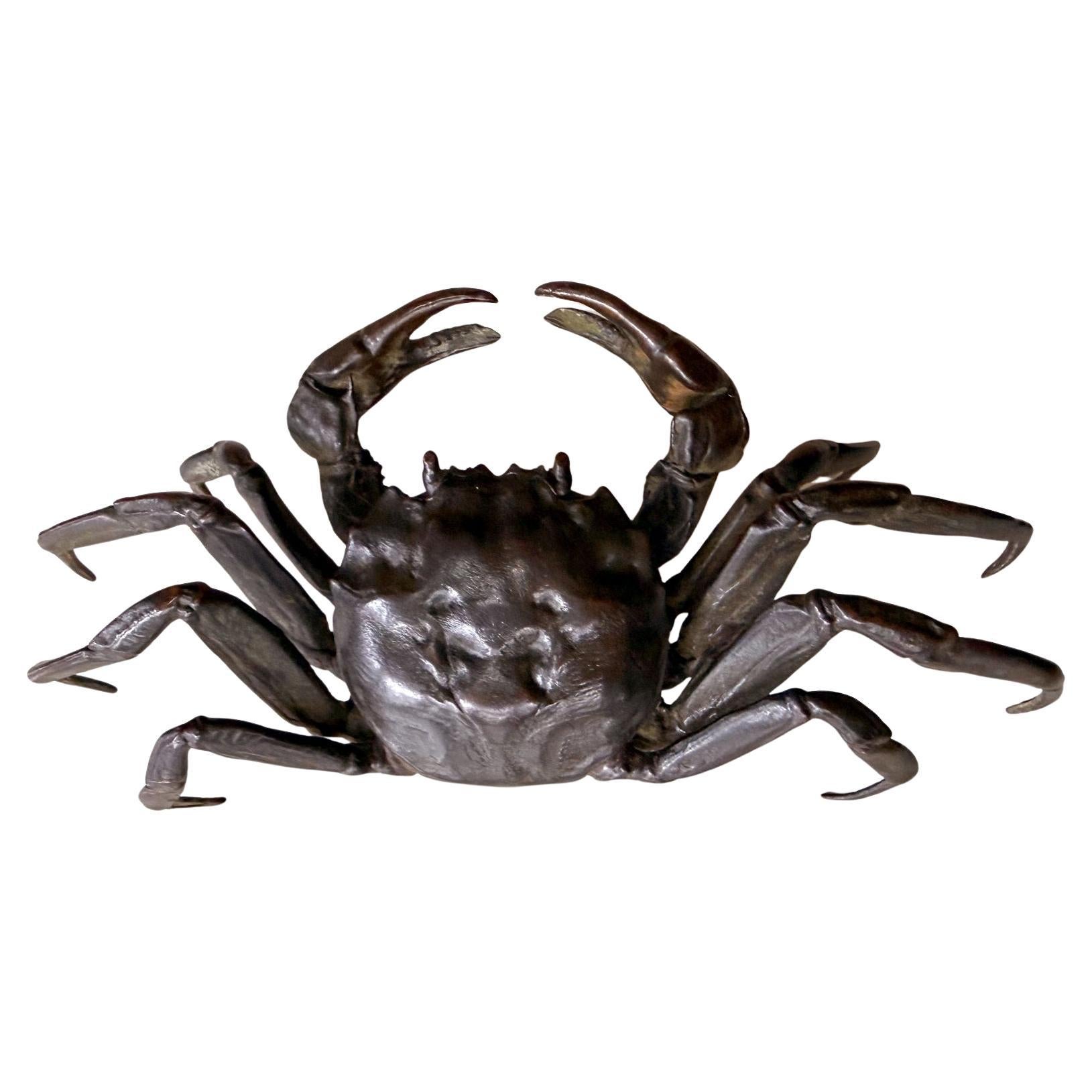 Japanese Bronze Crab Okimono Meiji Signed Yasunosuke