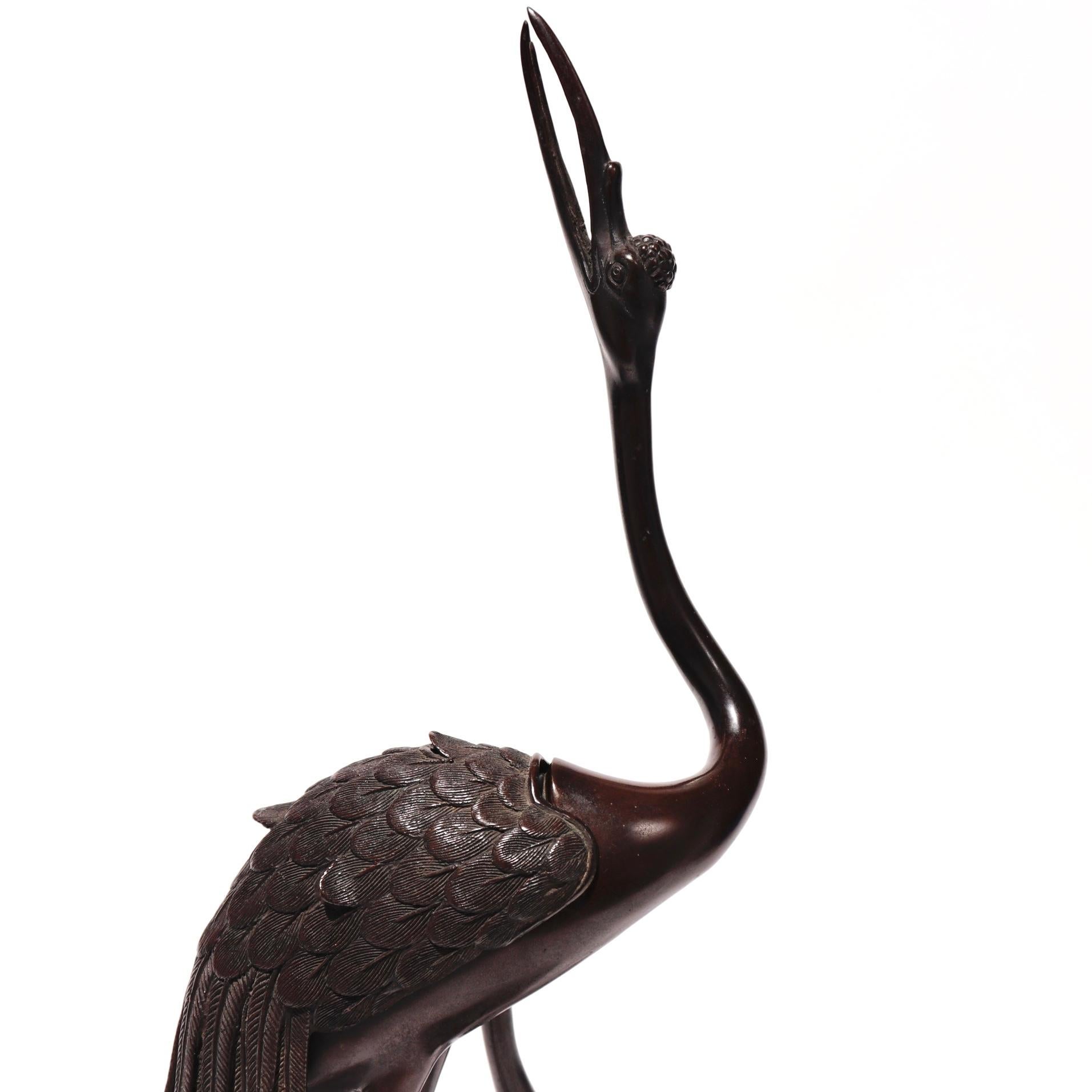 Japanese Bronze Crane Incense Burner, Meiji Period For Sale 3
