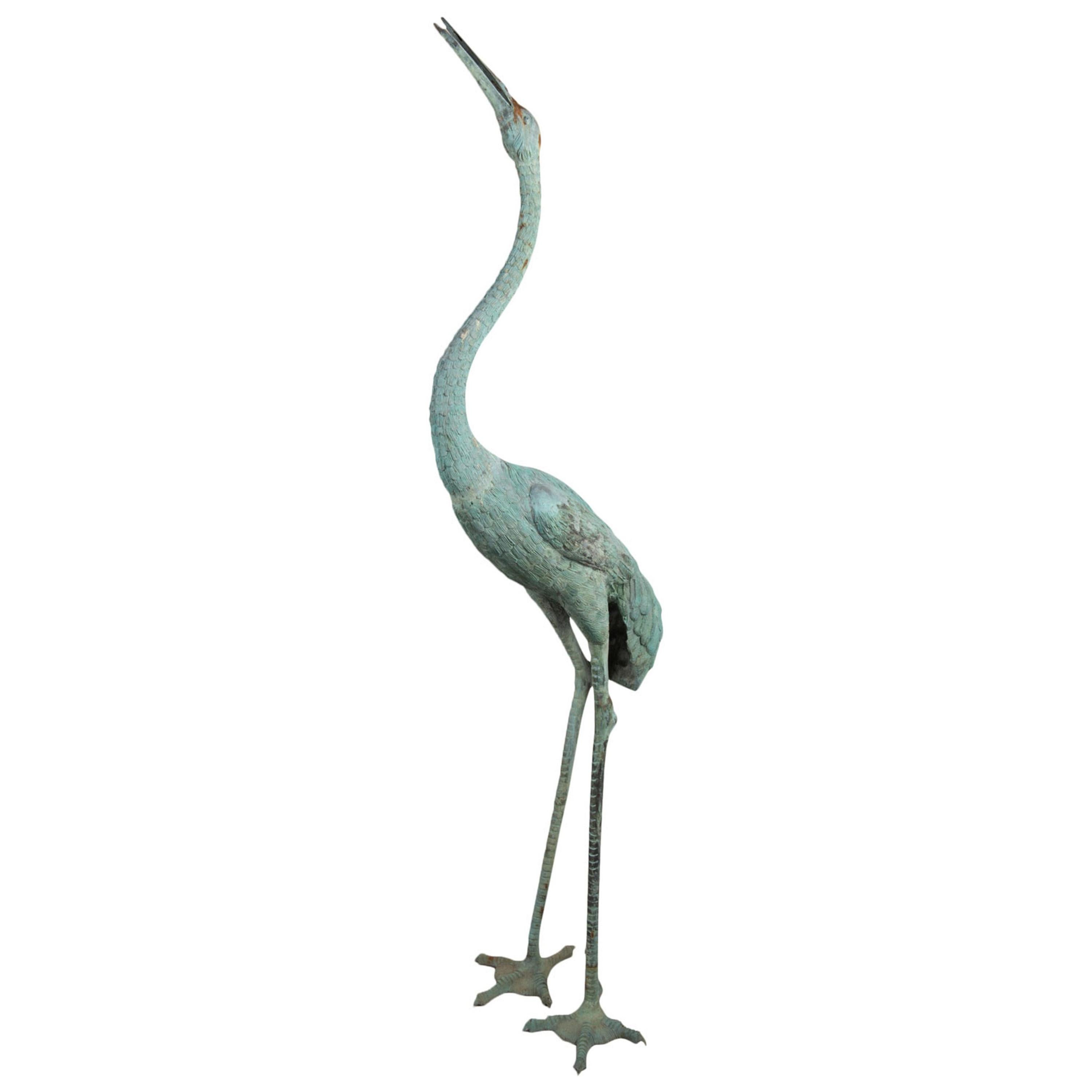 Japanese Bronze Crane, Life-Size, Meiji Period Style